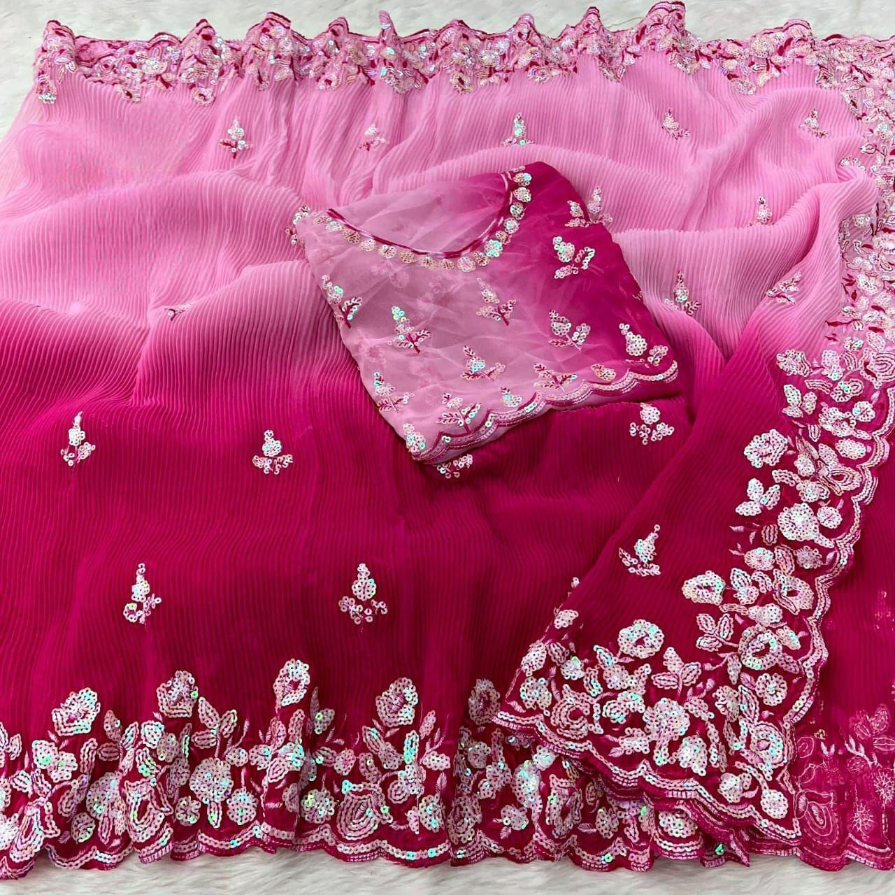 Georgette Crush Saree with Sequins Work