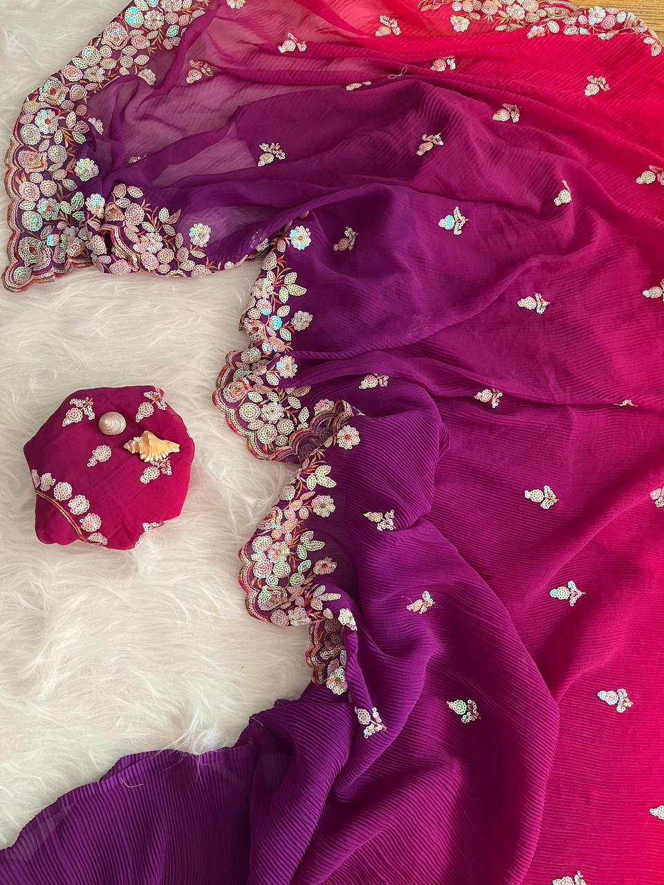 Georgette Crush Saree with Sequins Work