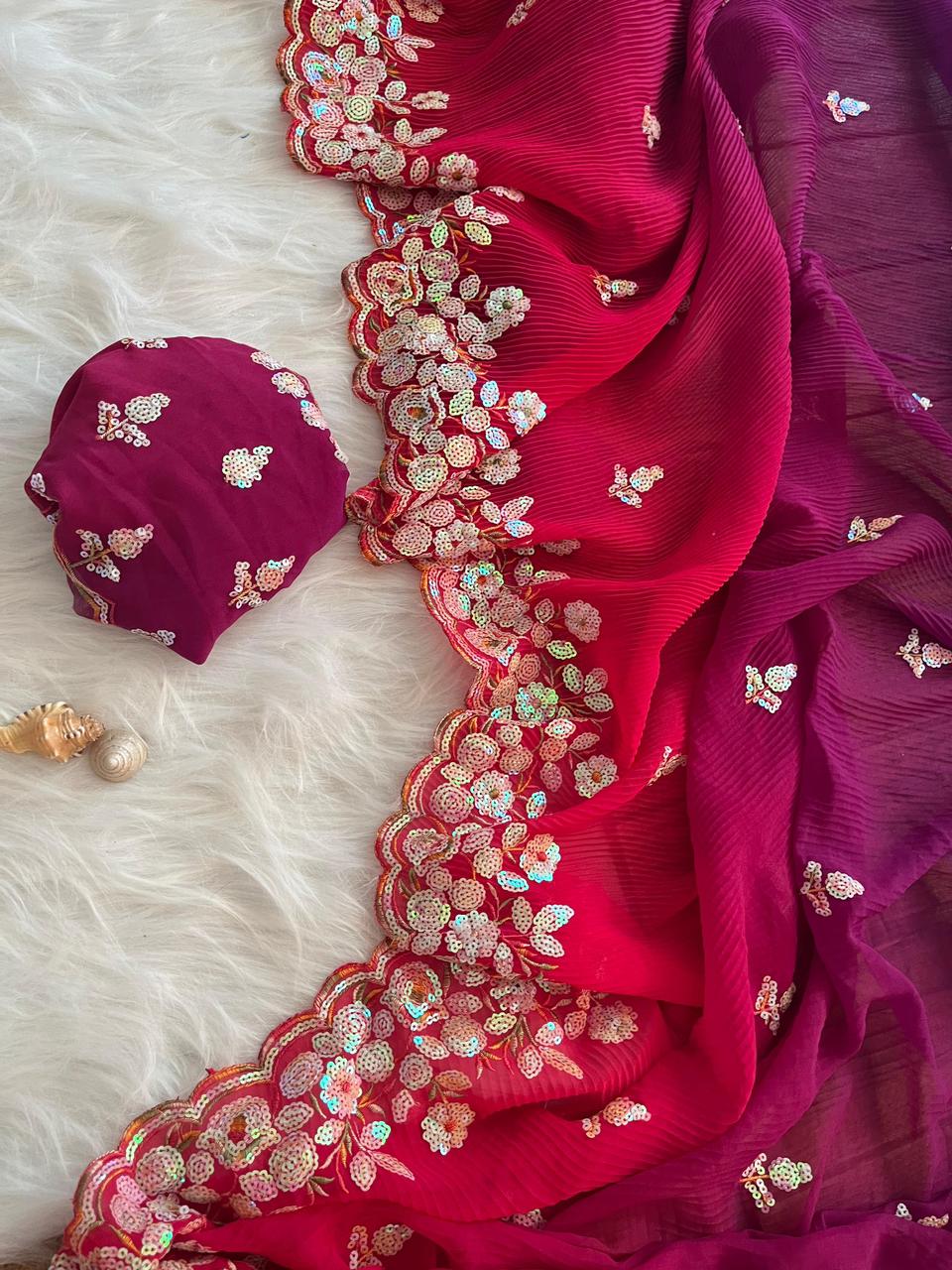 Georgette Crush Saree with Sequins Work