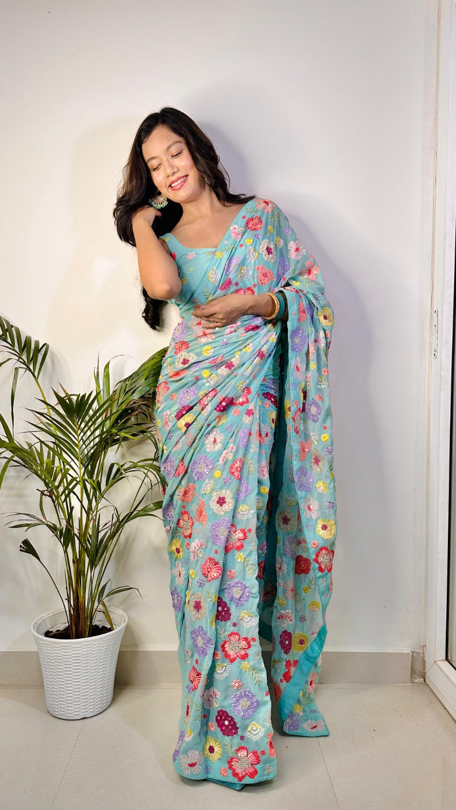 Multi-color Sequins and Threadwork Saree