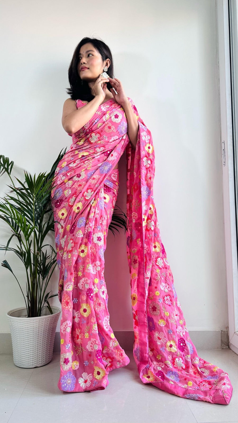 Multi-color Sequins and Threadwork Saree