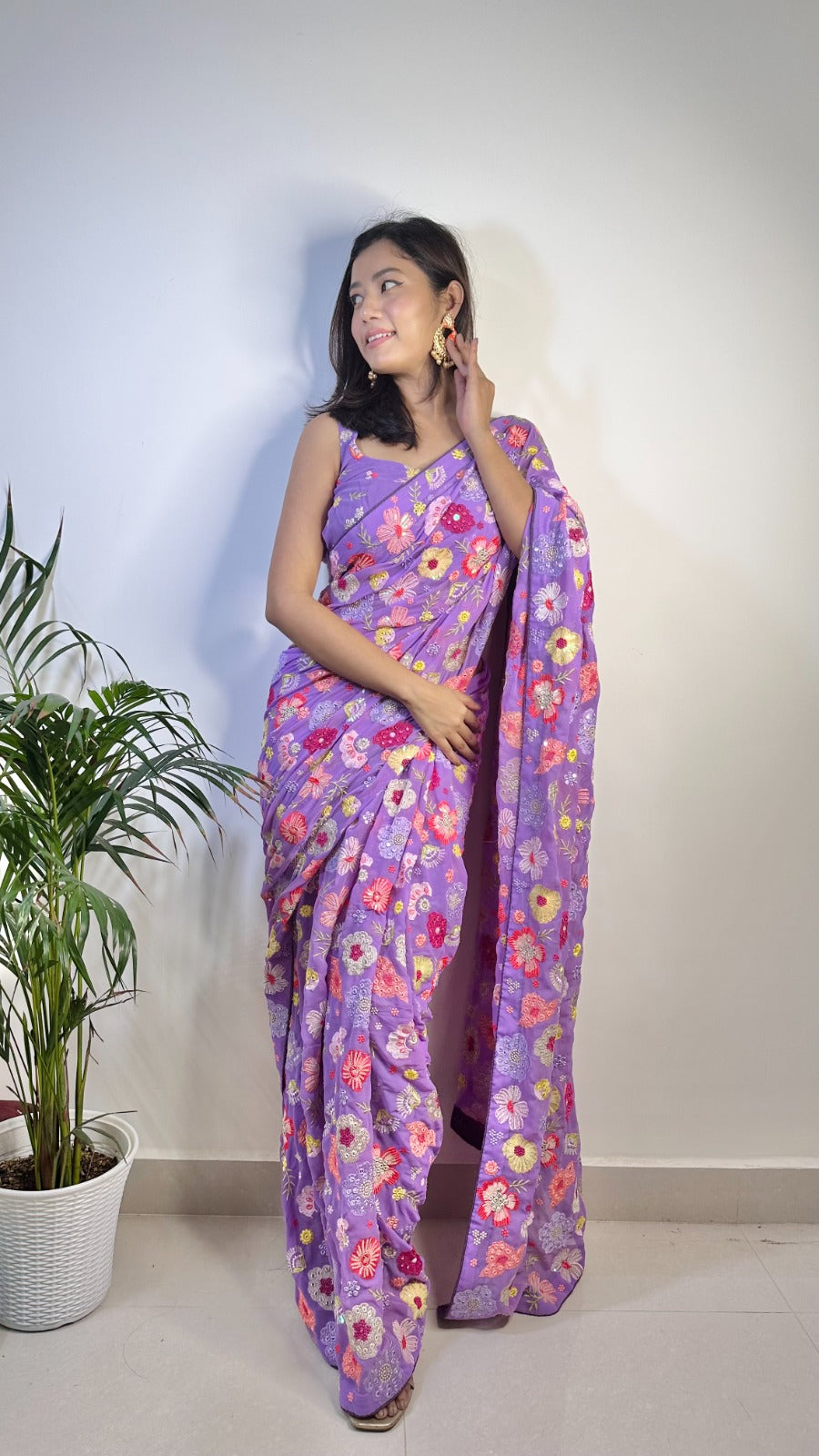 Multi-color Sequins and Threadwork Saree