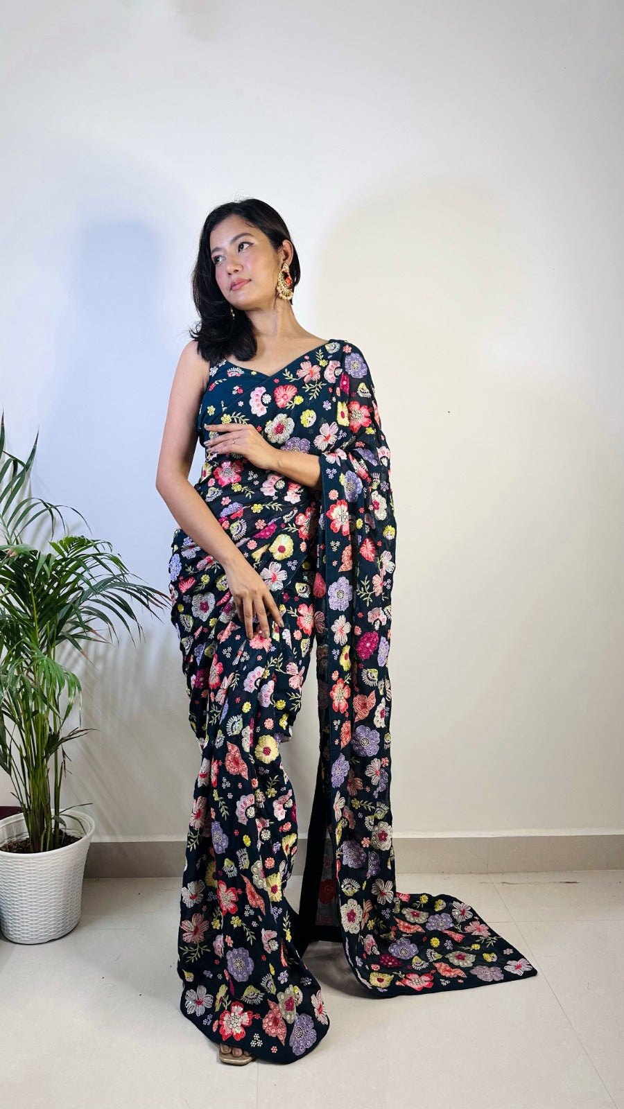 Multi-color Sequins and Threadwork Saree