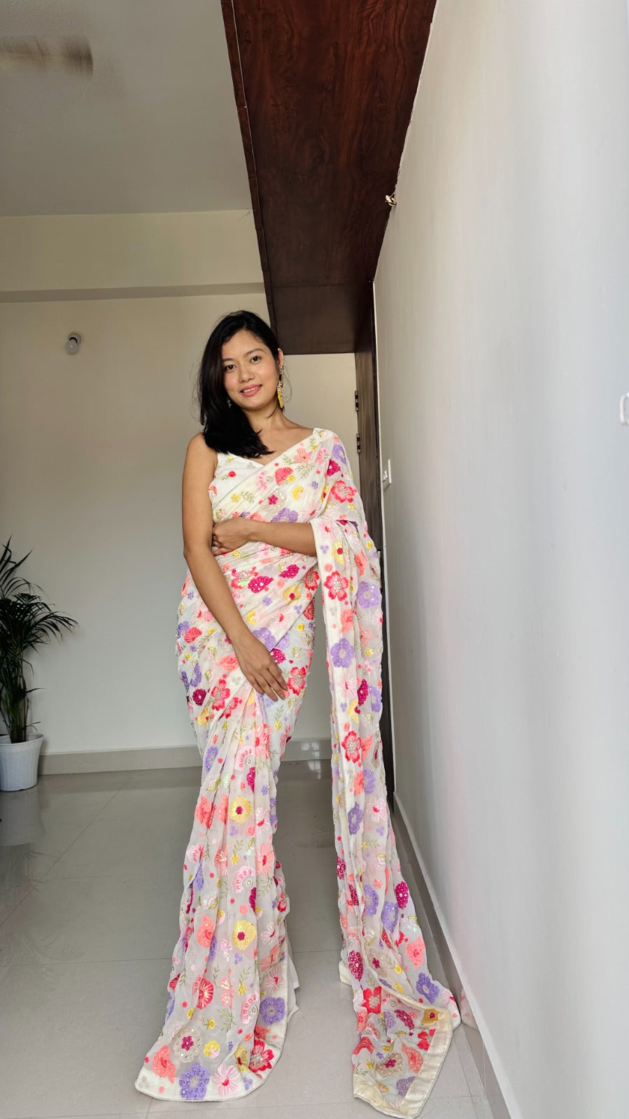 Multi-color Sequins and Threadwork Saree