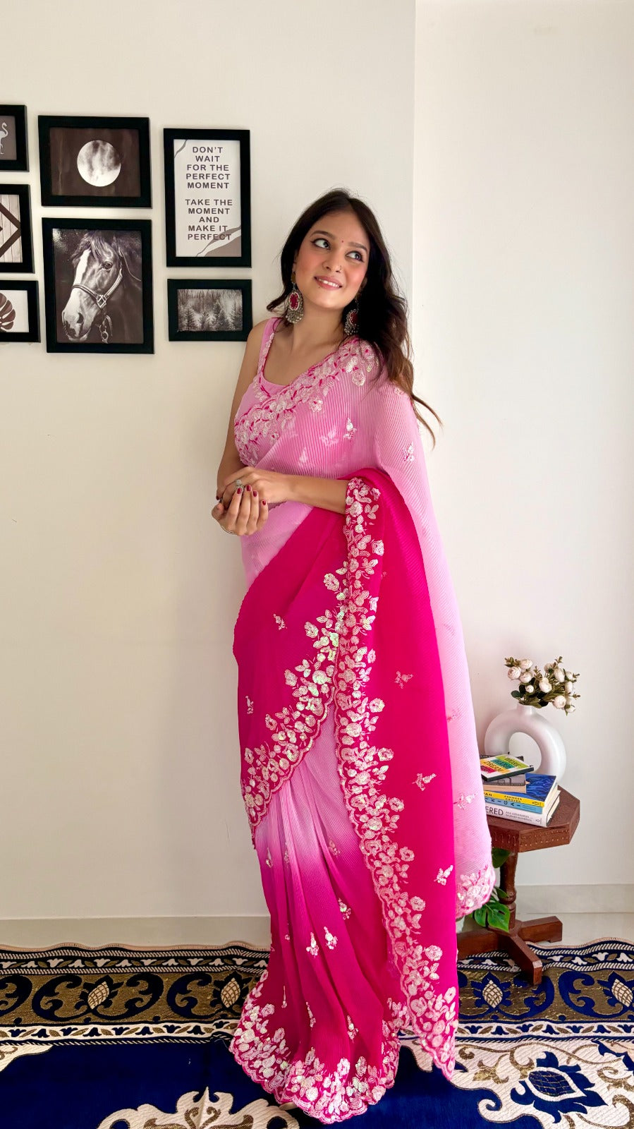 Georgette Crush Saree with Sequins Work