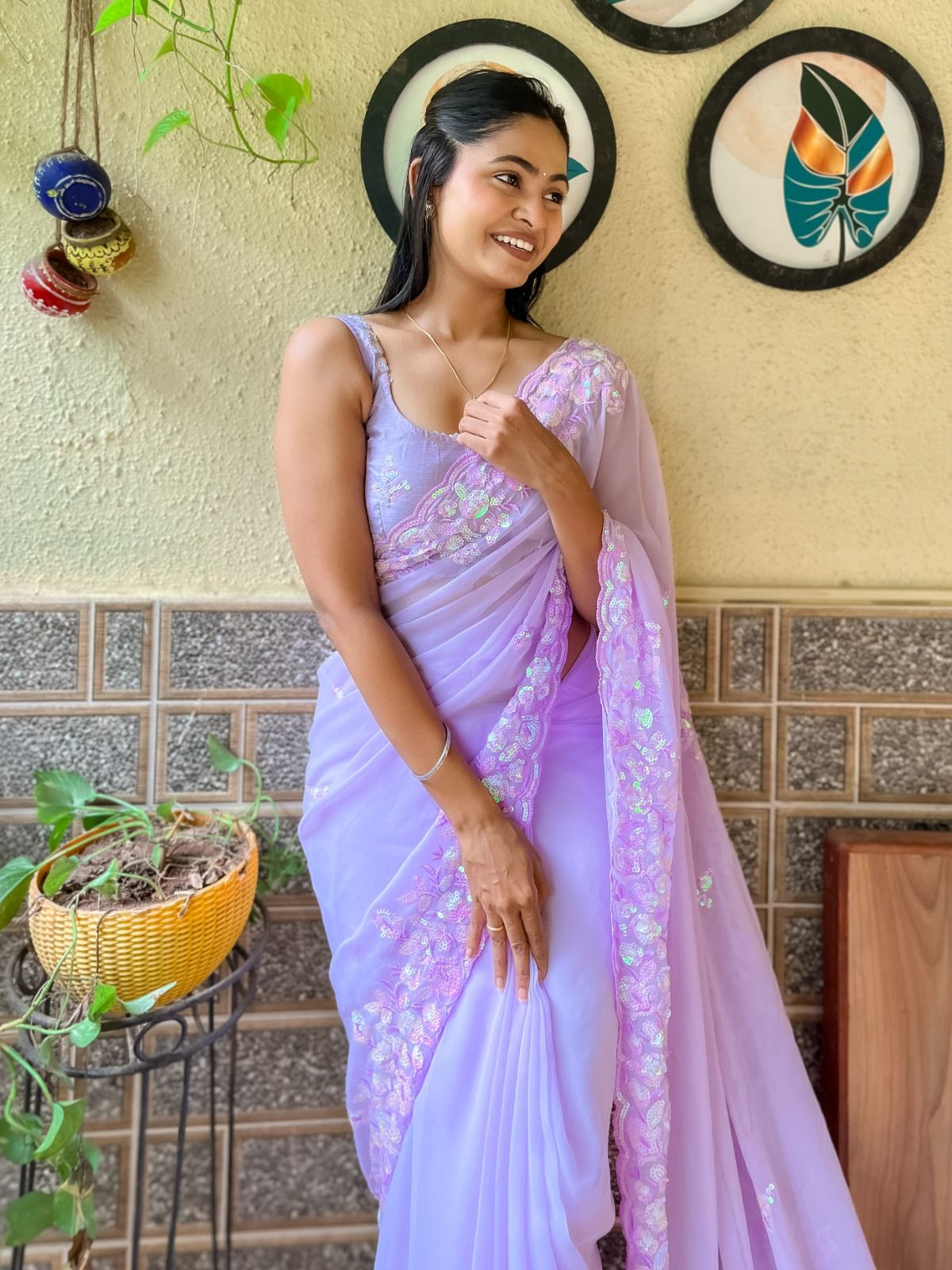 Georgette Saree with Sequins Work