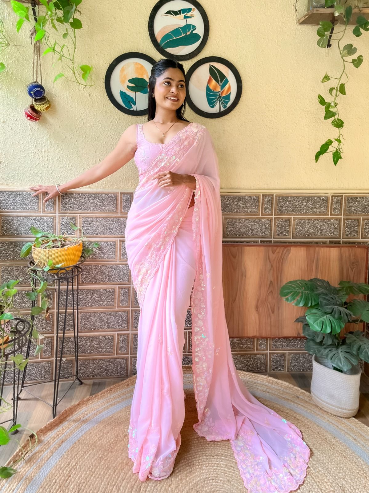 Georgette Saree with Sequins Work