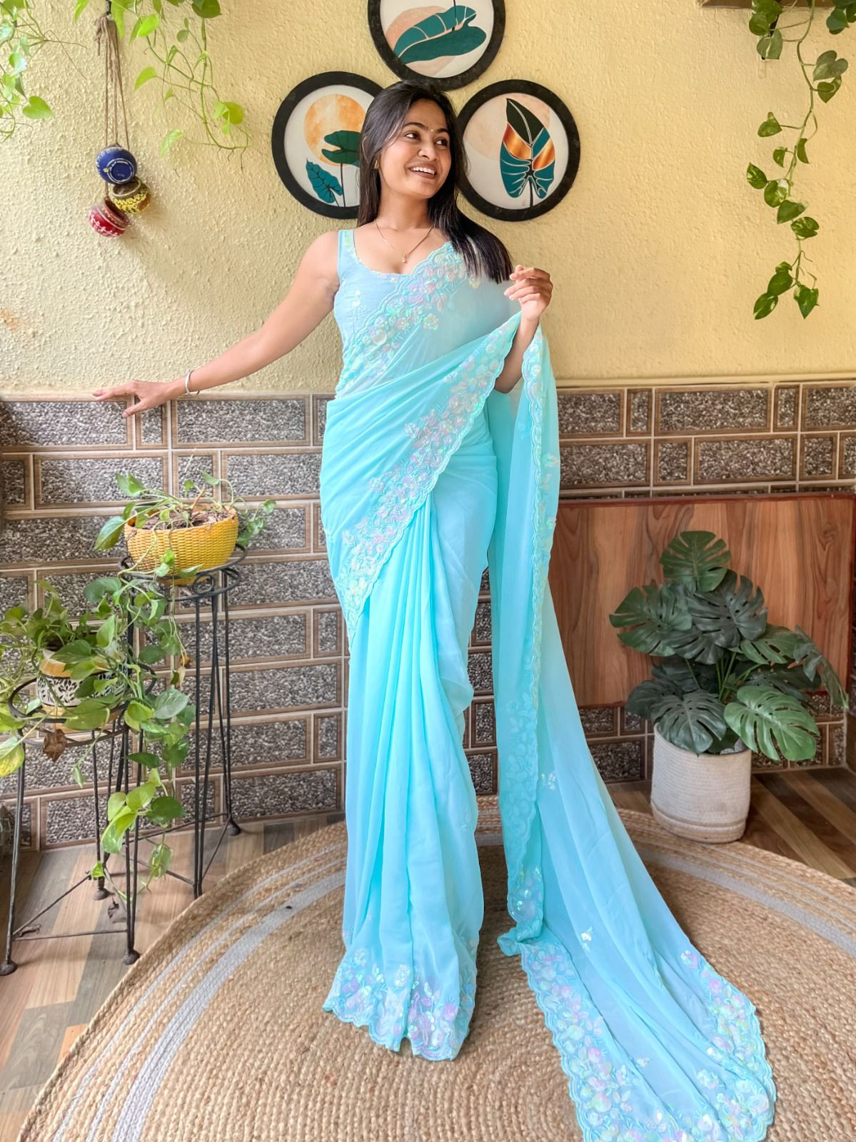 Georgette Saree with Sequins Work