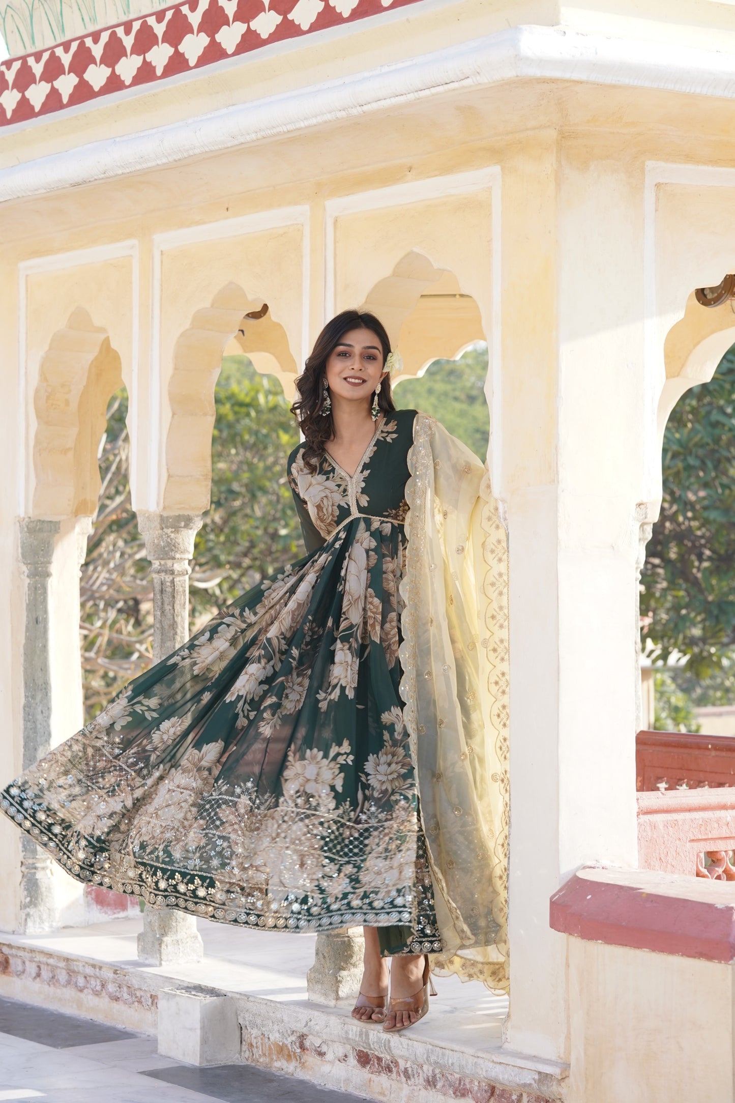 Alia Cut Green Floral Anarkali Gown