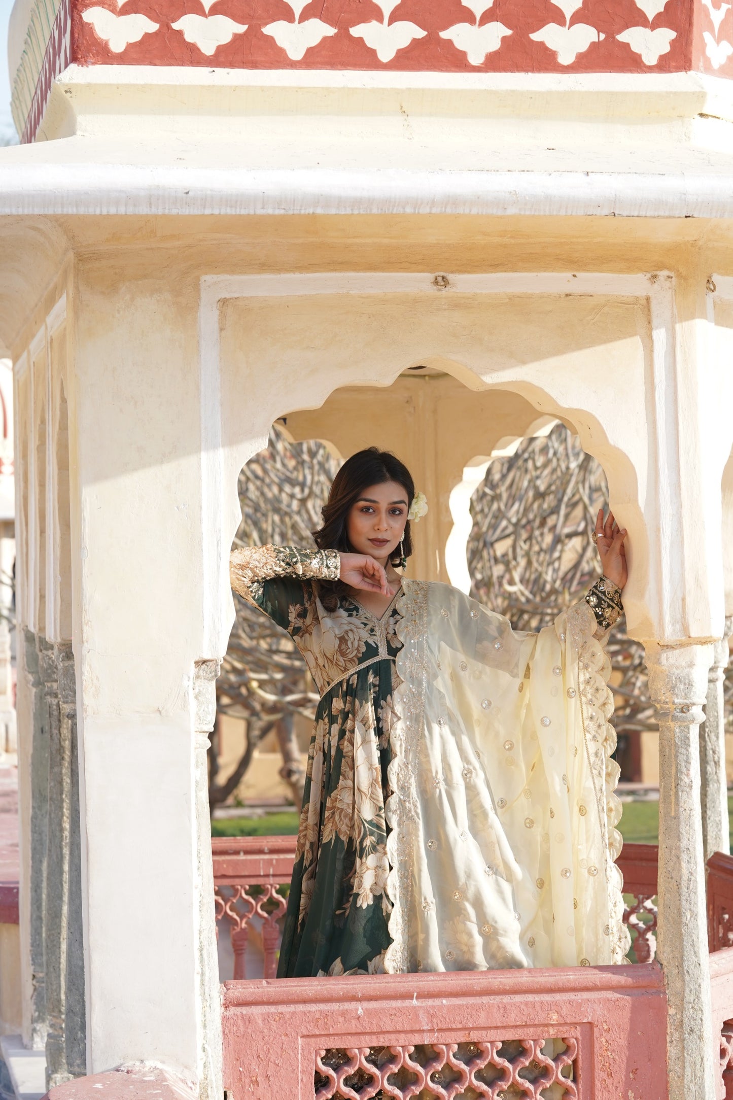 Alia Cut Green Floral Anarkali Gown