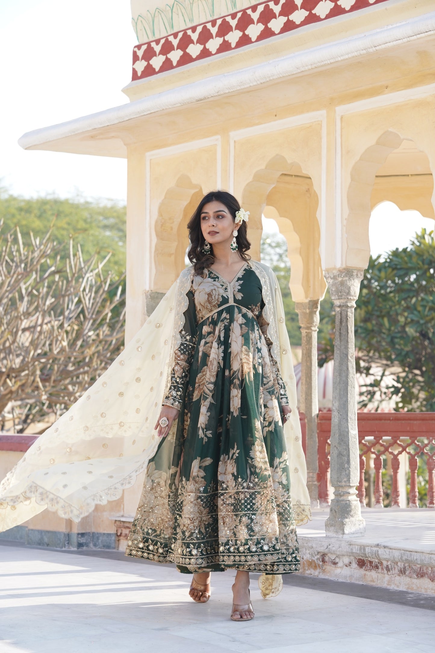 Alia Cut Green Floral Anarkali Gown