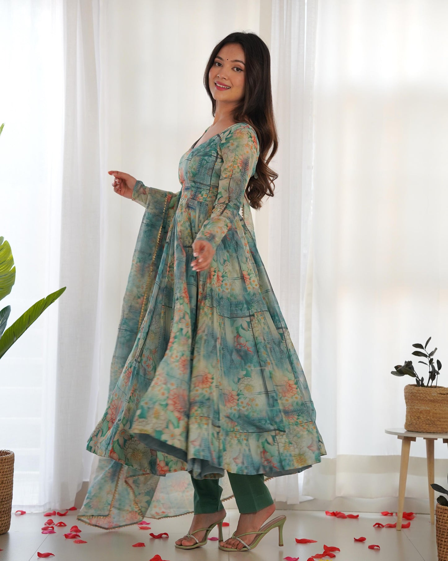 Organza Print Flared Anarkali