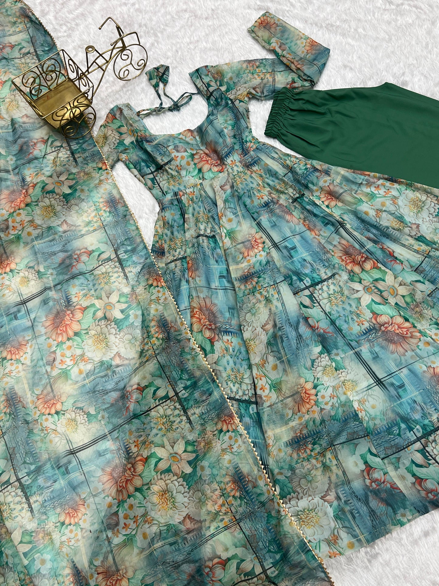 Organza Print Flared Anarkali