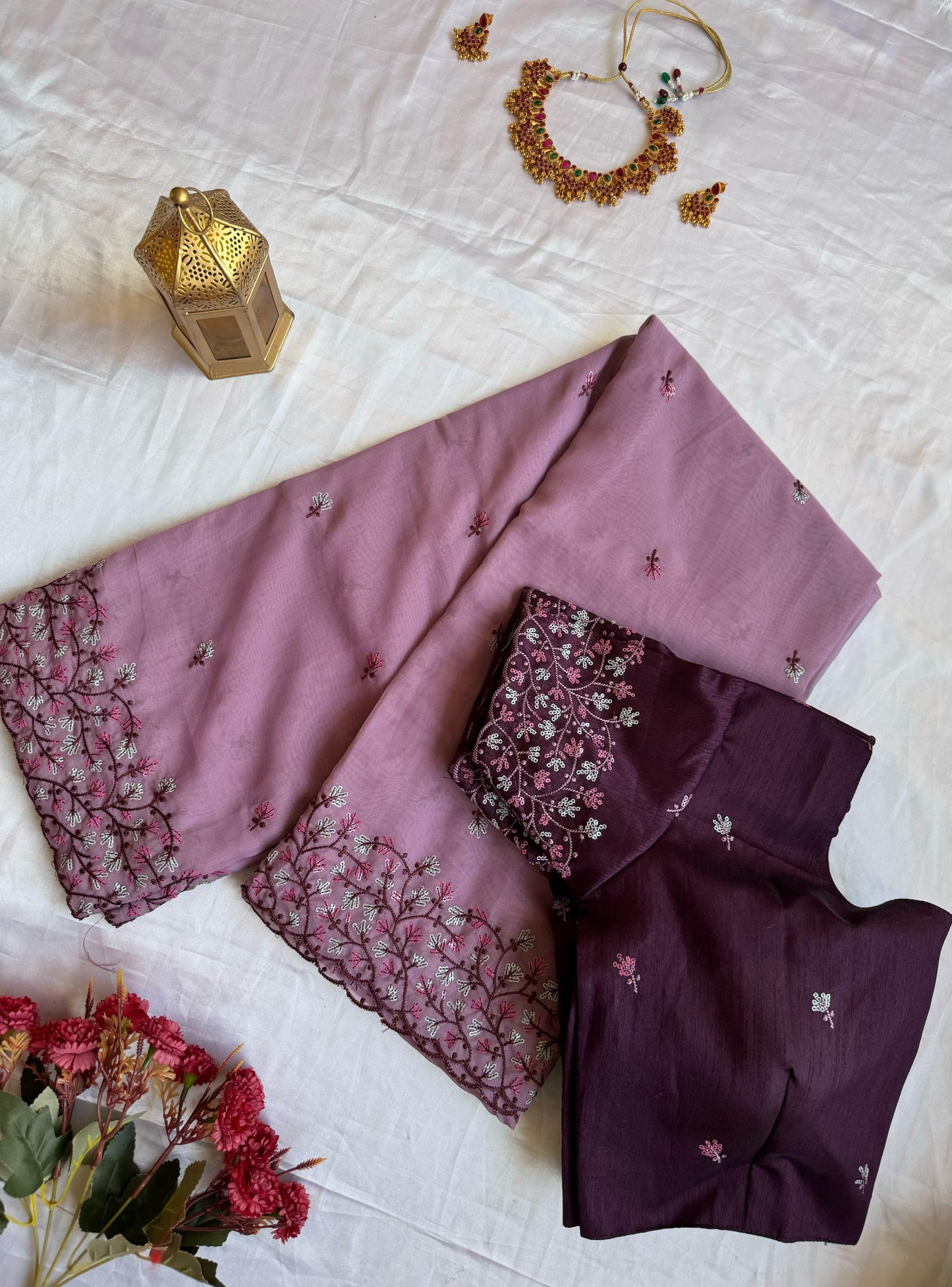 Organza Silk Saree With Elegant Thread Work