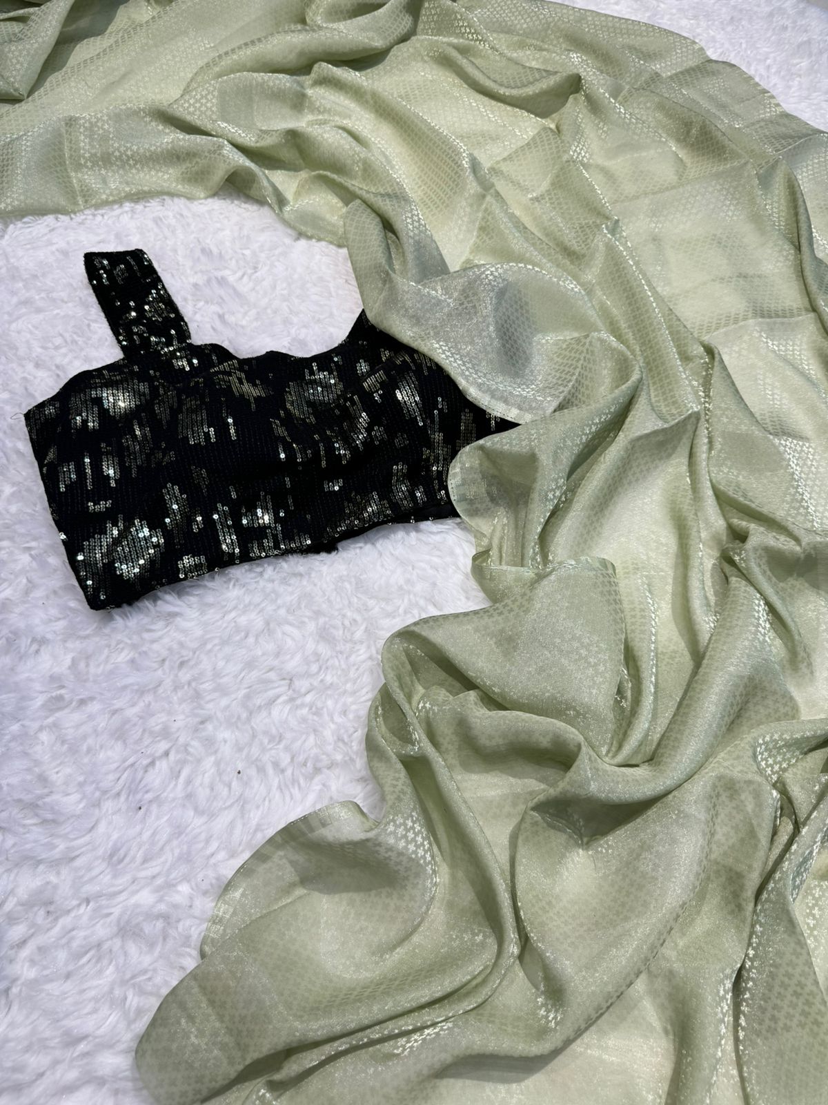 Designer Glass Tissue With Velvet Stitched Blouse