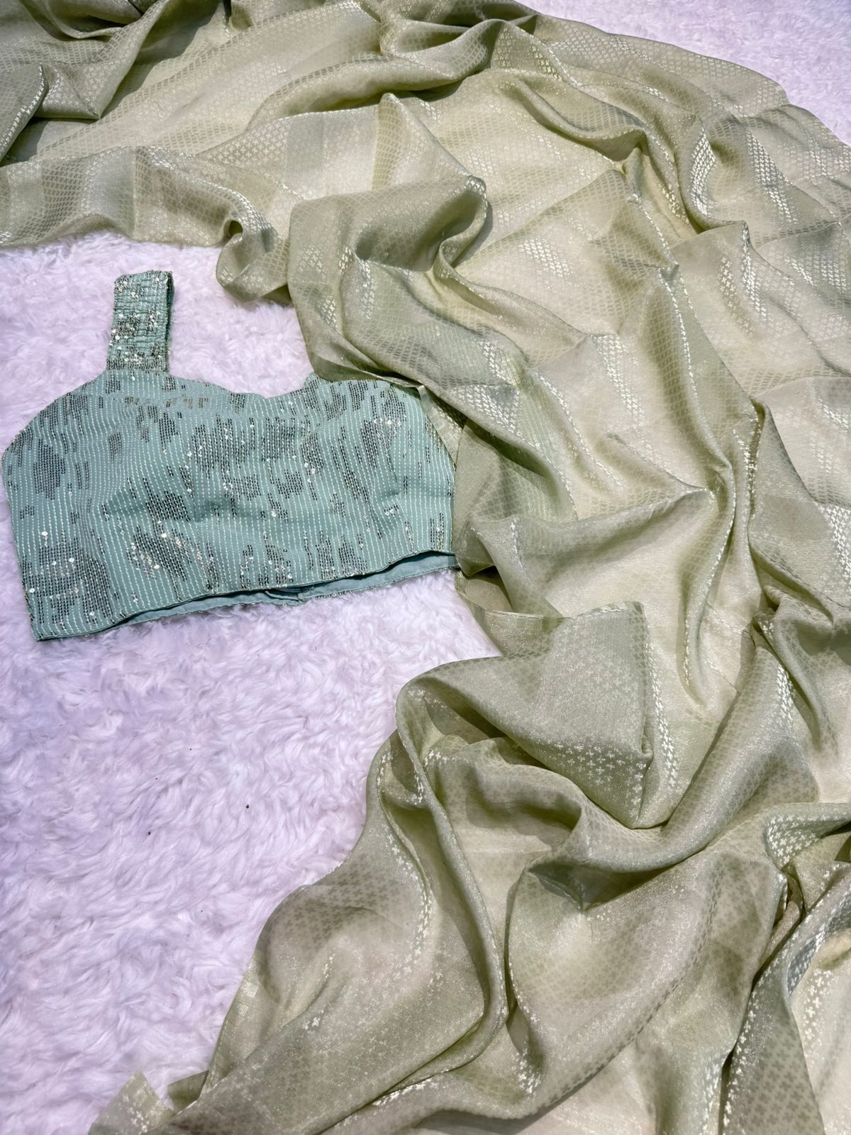 Designer Glass Tissue With Velvet Stitched Blouse