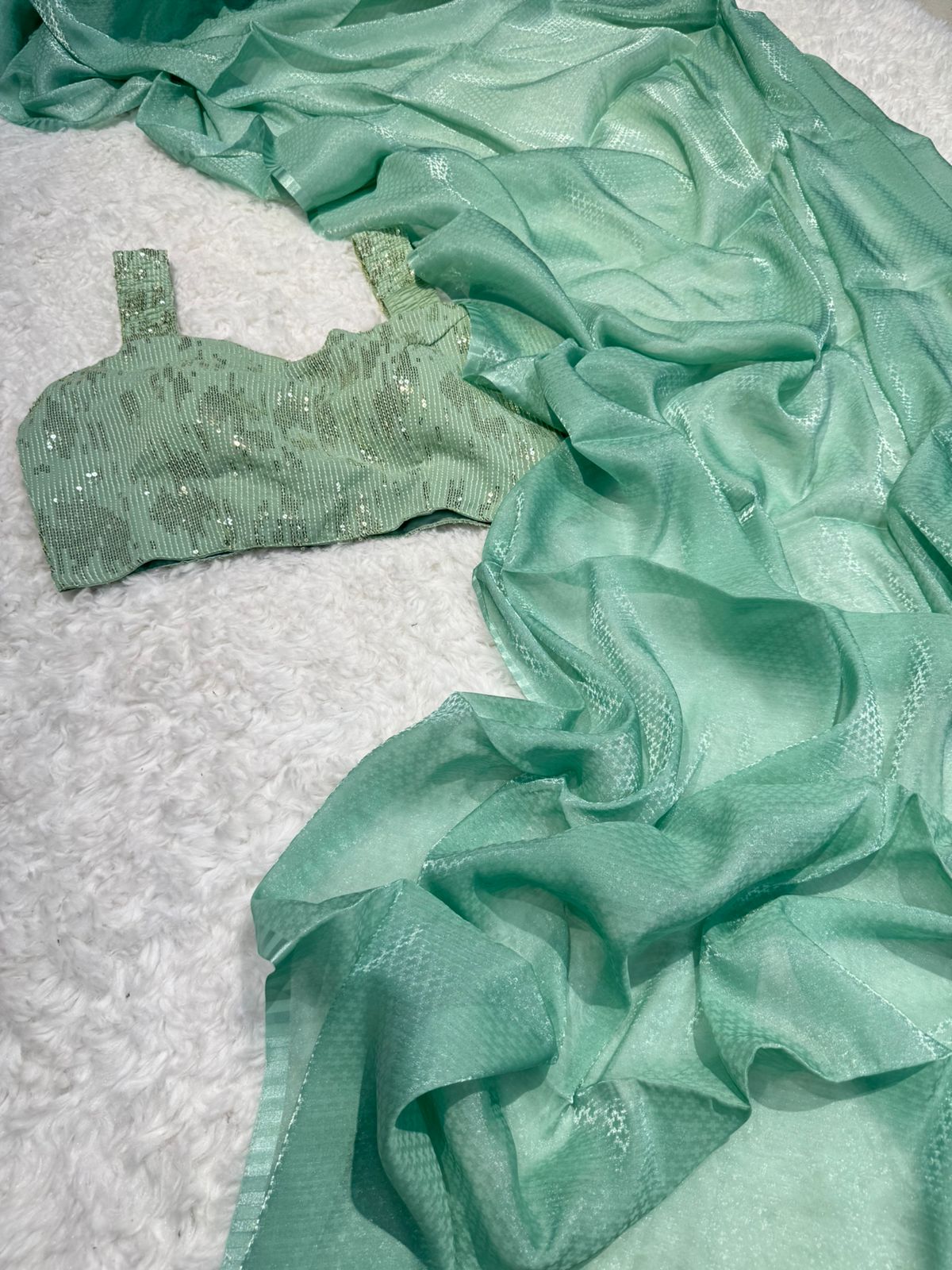 Designer Glass Tissue With Velvet Stitched Blouse