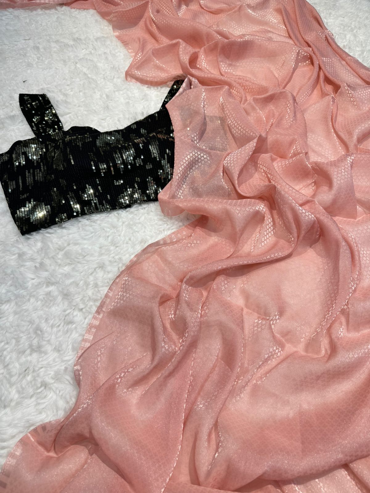 Designer Glass Tissue With Velvet Stitched Blouse
