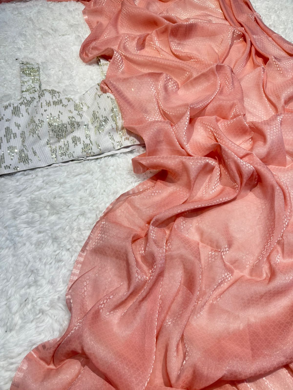 Designer Glass Tissue With Velvet Stitched Blouse