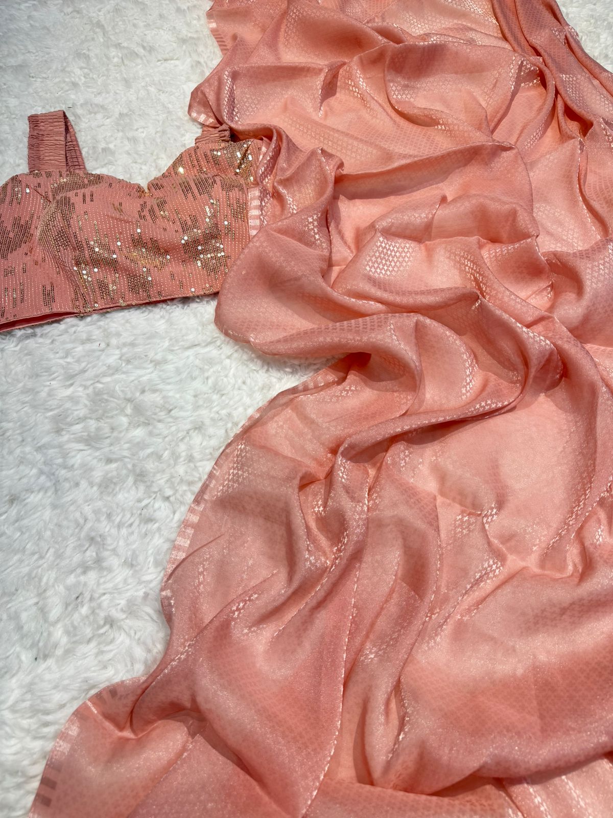 Designer Glass Tissue With Velvet Stitched Blouse