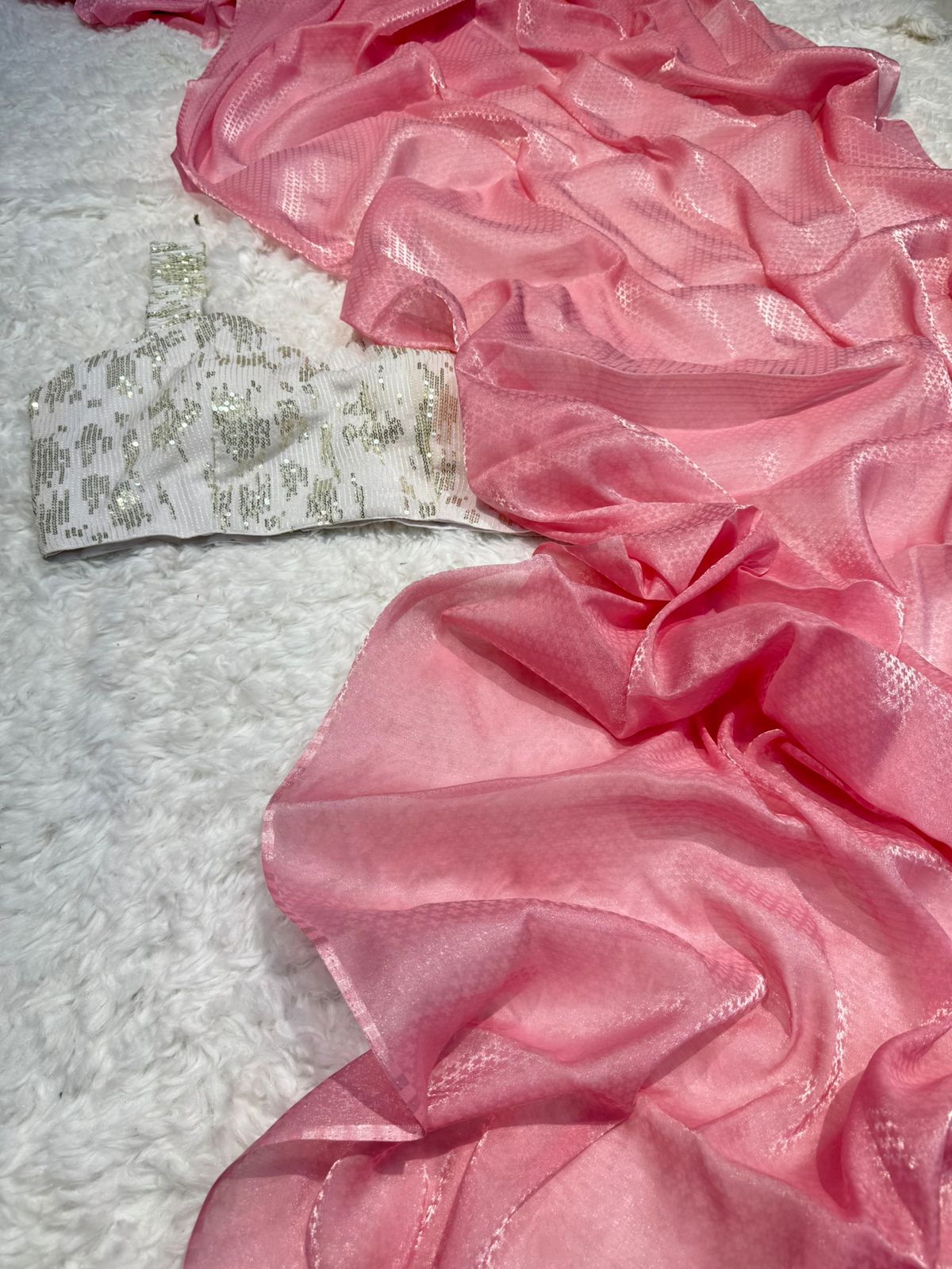 Designer Glass Tissue With Velvet Stitched Blouse