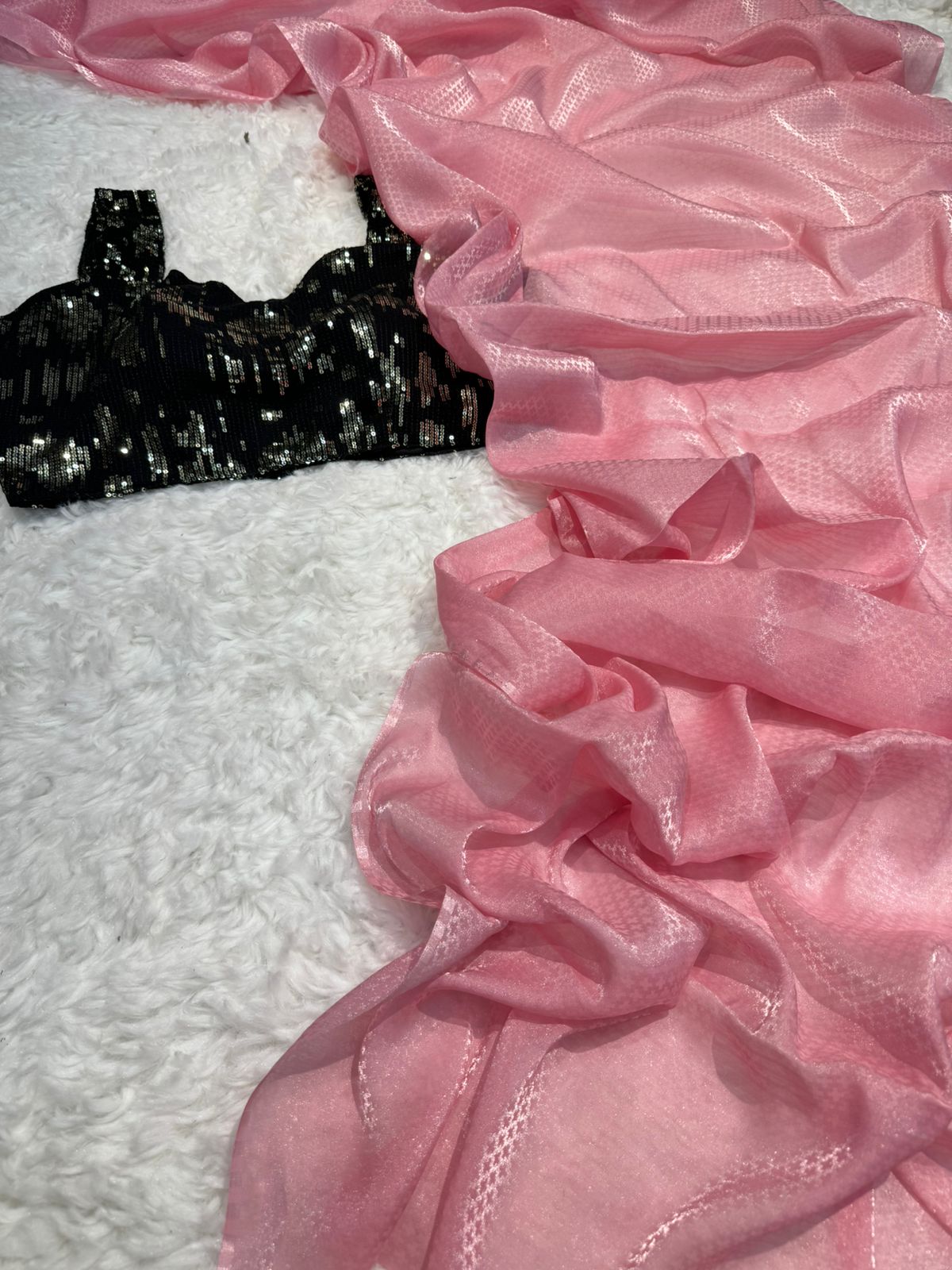 Designer Glass Tissue With Velvet Stitched Blouse