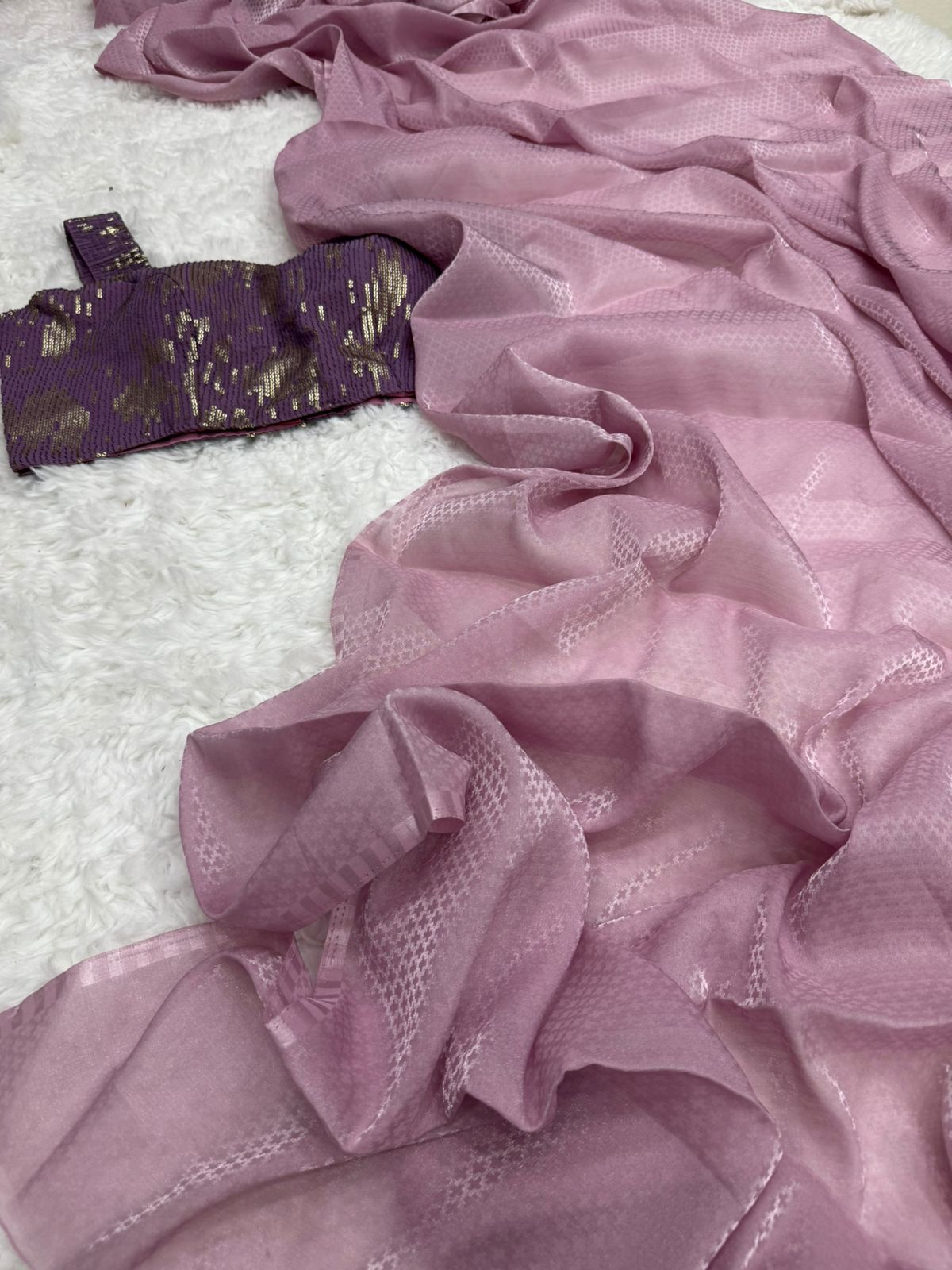 Designer Glass Tissue With Velvet Stitched Blouse