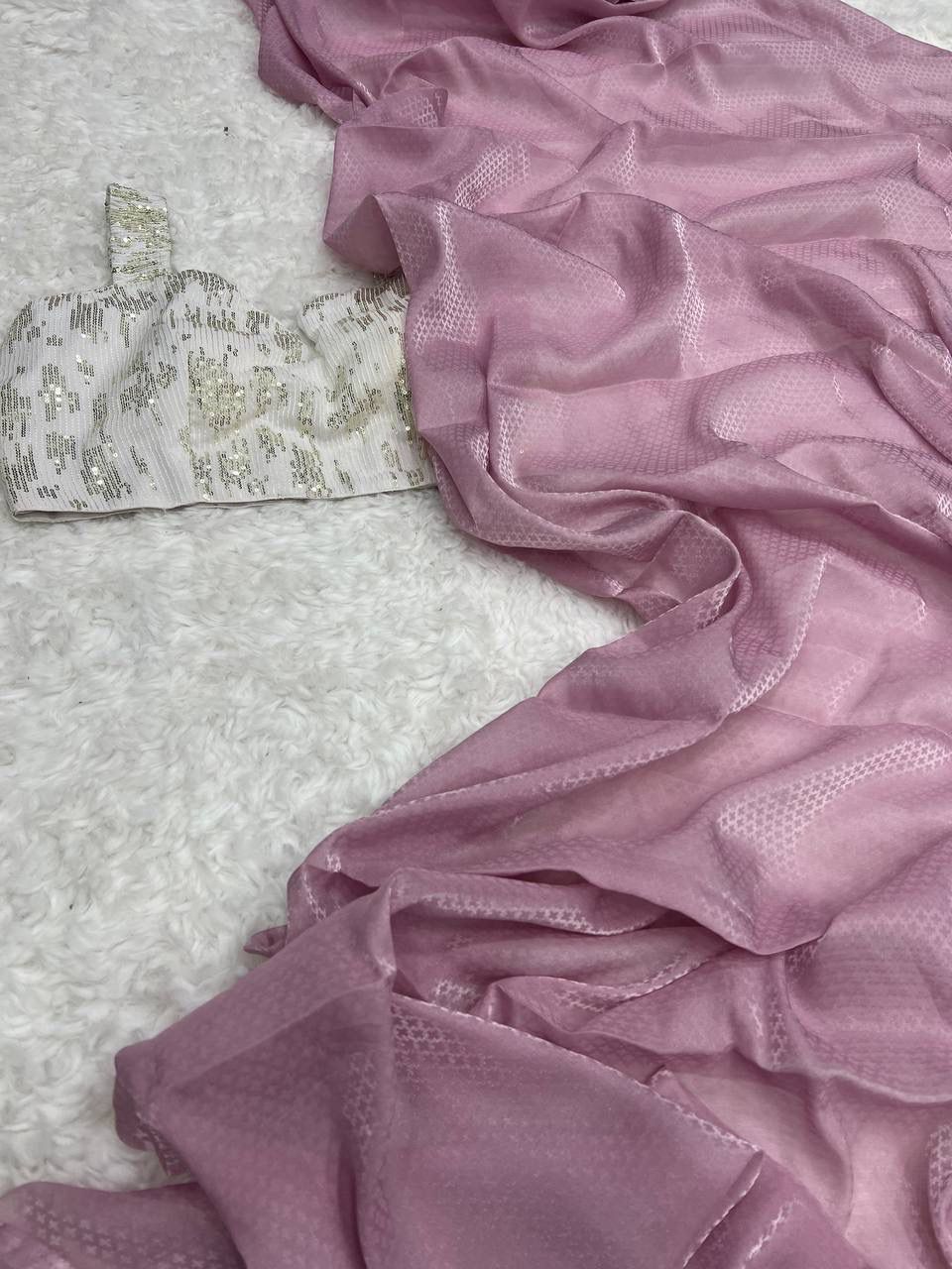 Designer Glass Tissue With Velvet Stitched Blouse
