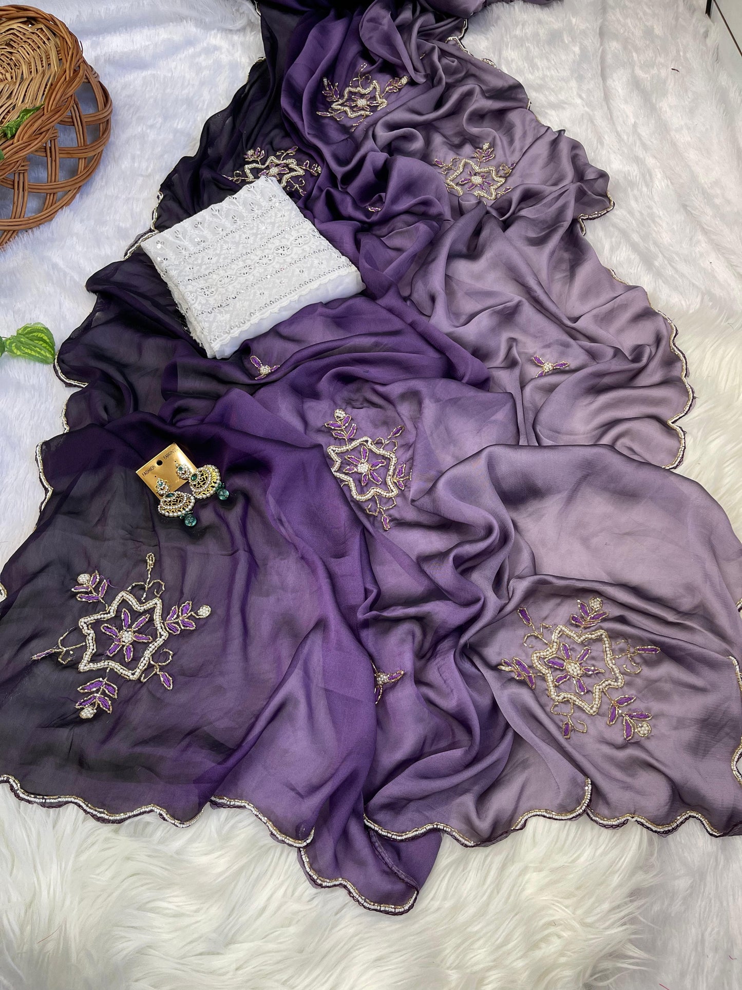 Soft Rangoli silk saree with handwork