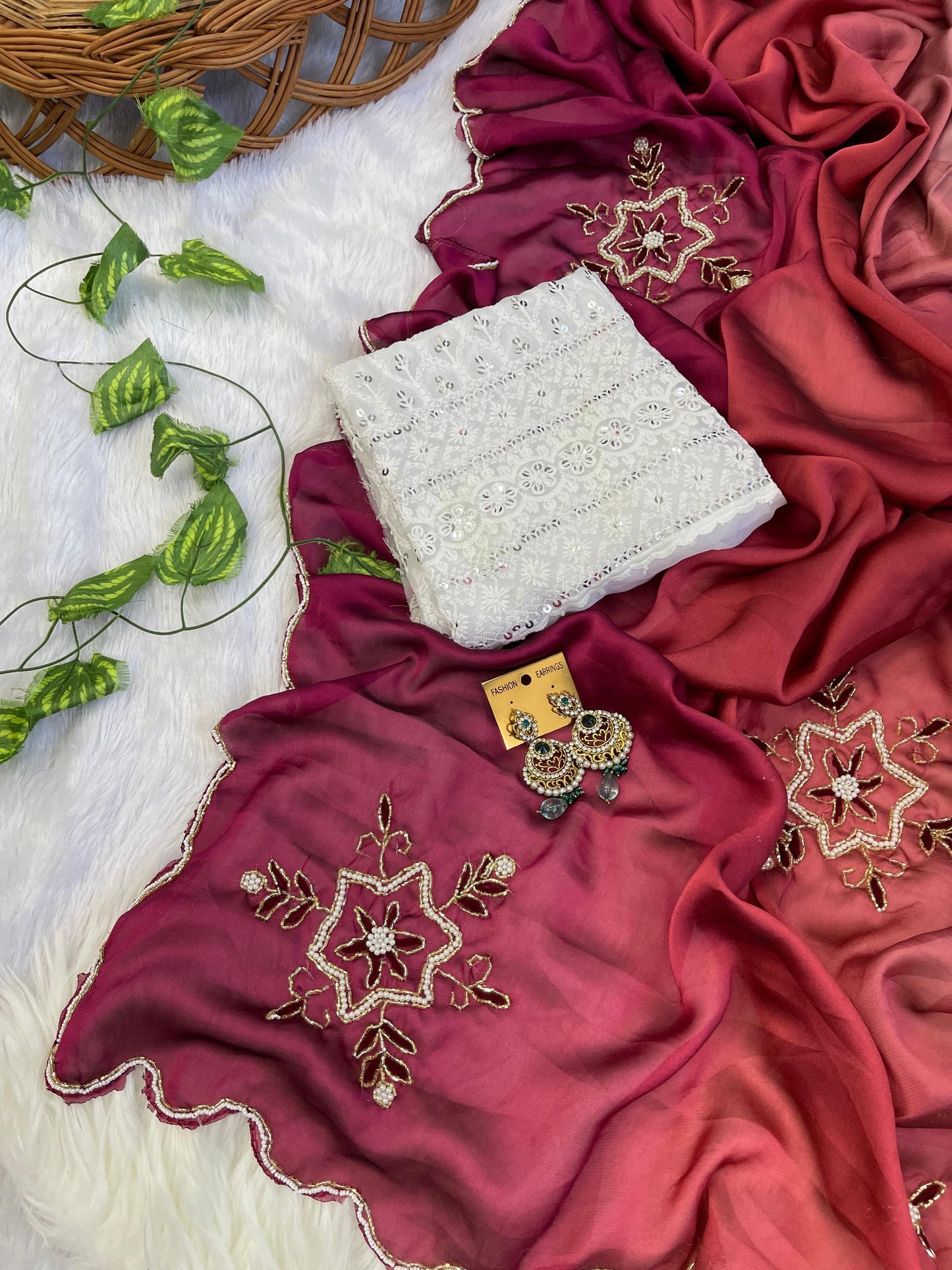Soft Rangoli silk saree with handwork