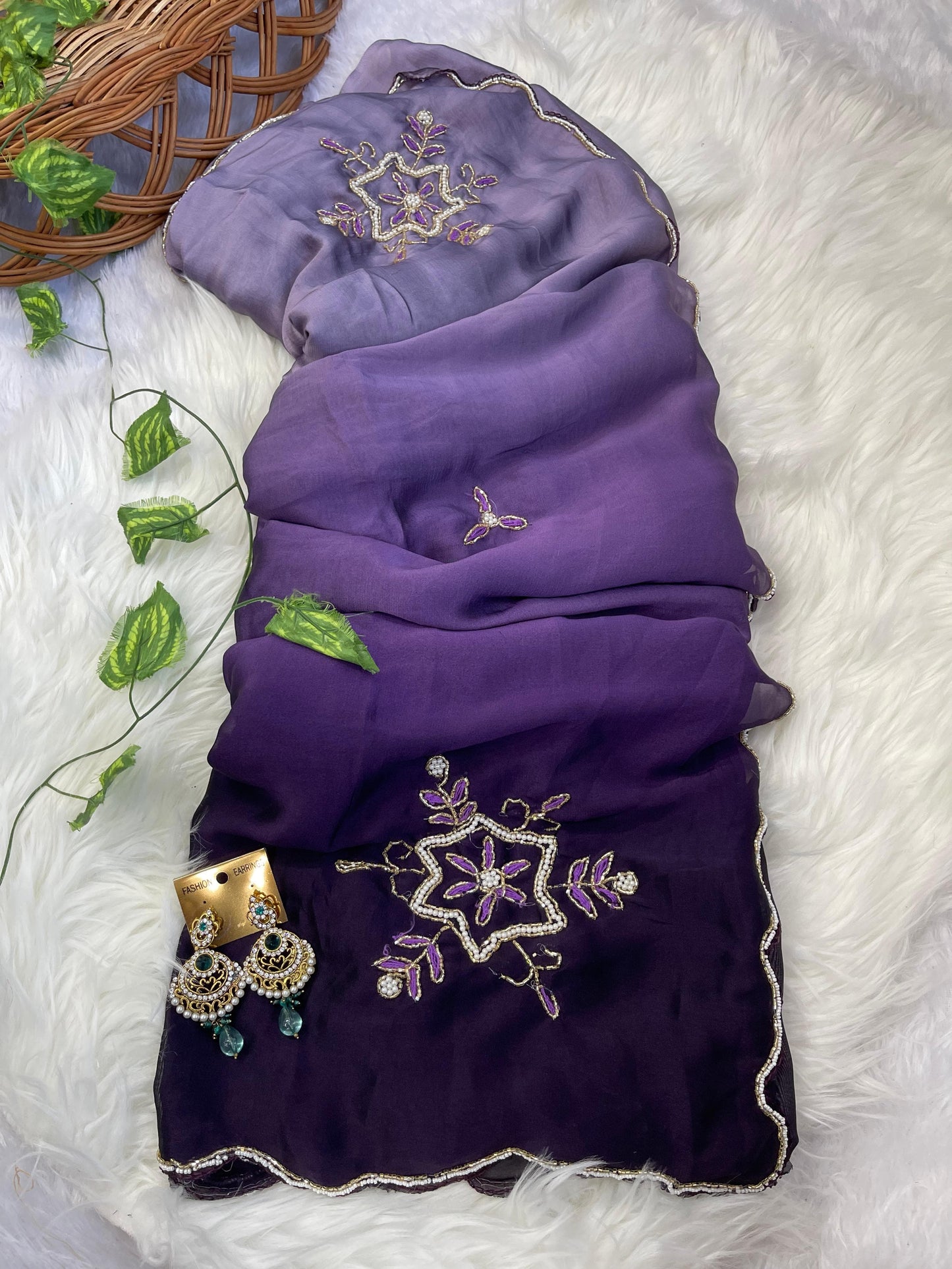 Soft Rangoli silk saree with handwork