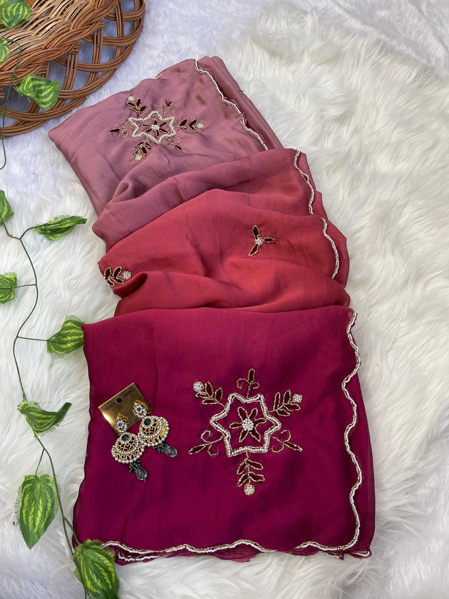 Soft Rangoli silk saree with handwork