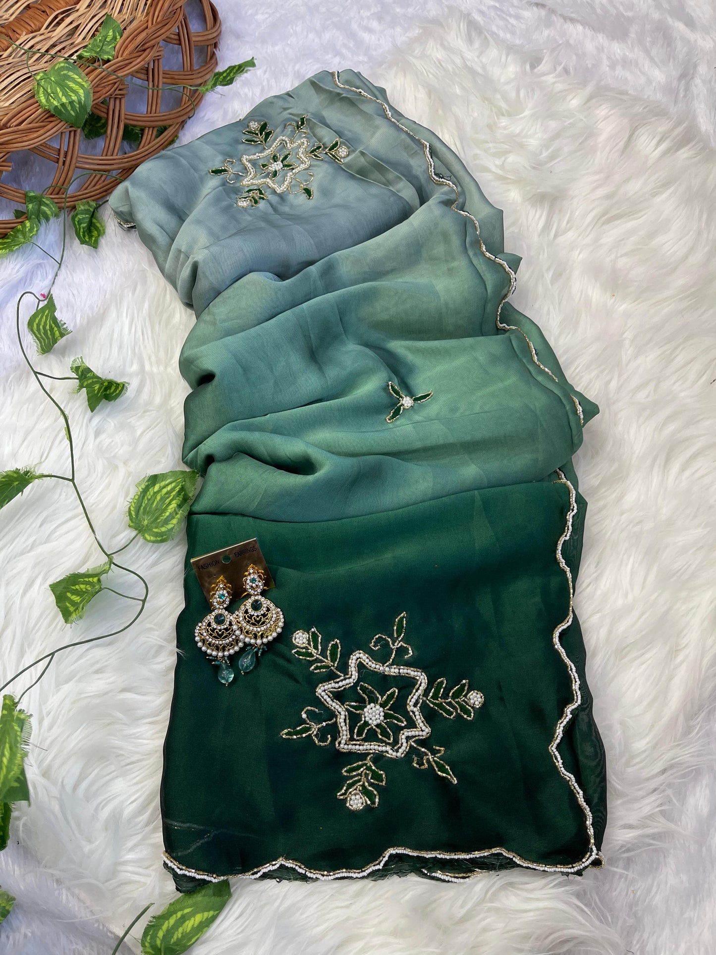 Soft Rangoli silk saree with handwork