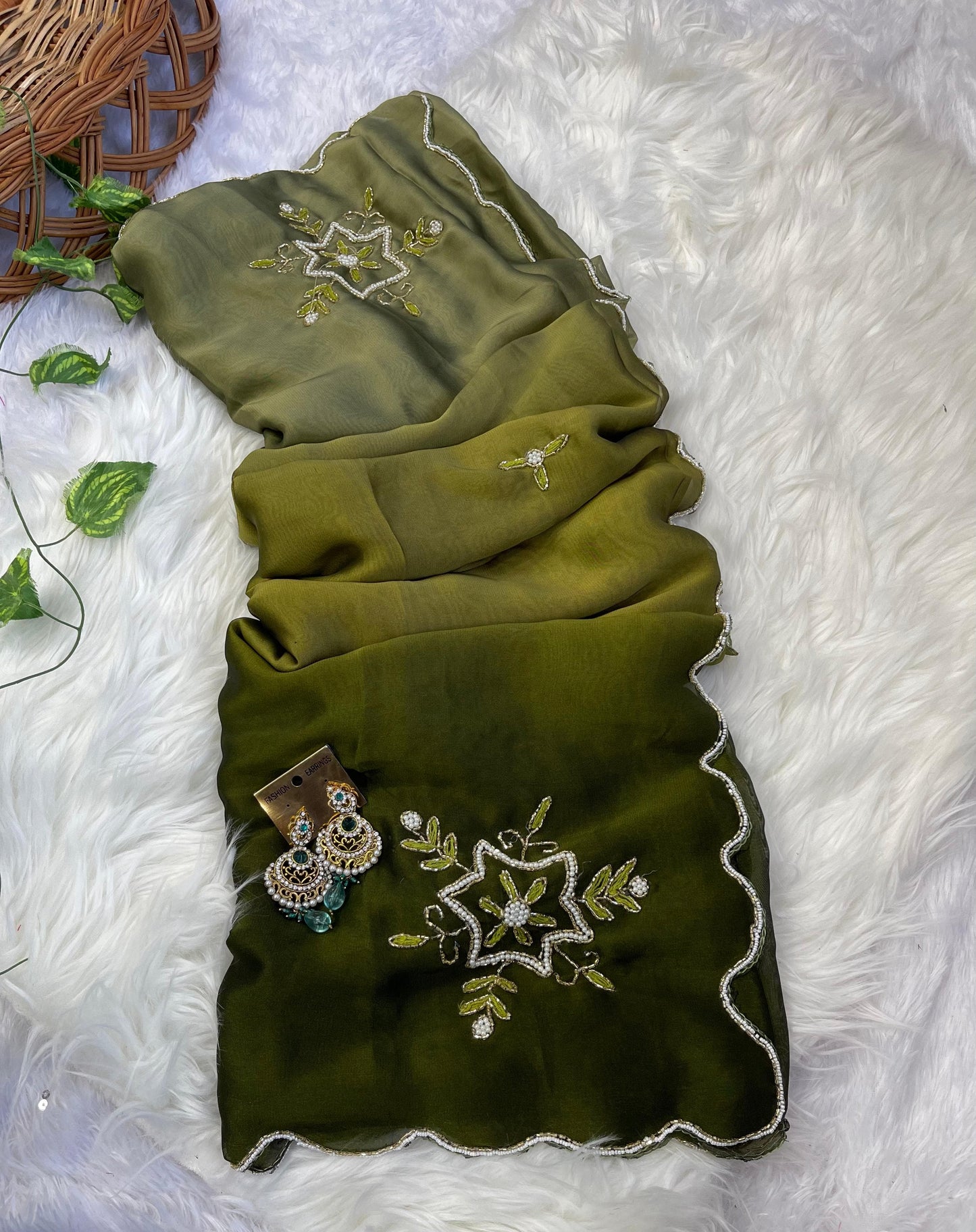 Soft Rangoli silk saree with handwork