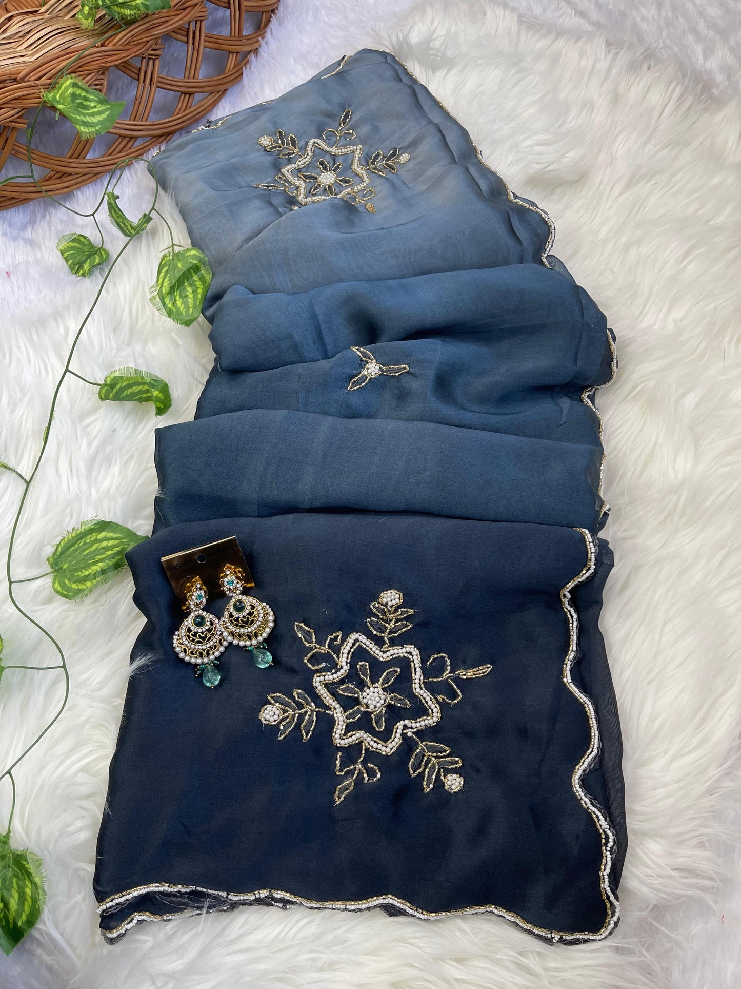 Soft Rangoli silk saree with handwork