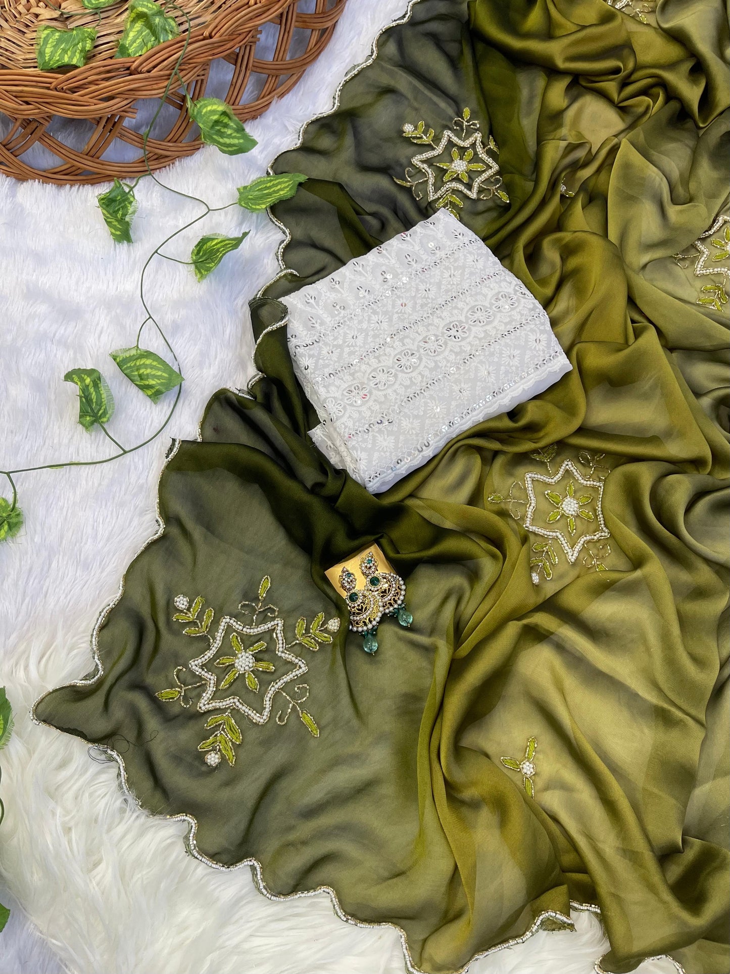 Soft Rangoli silk saree with handwork