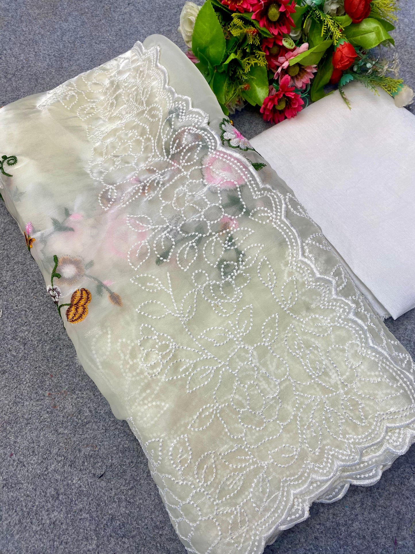 White threadwork designer saree
