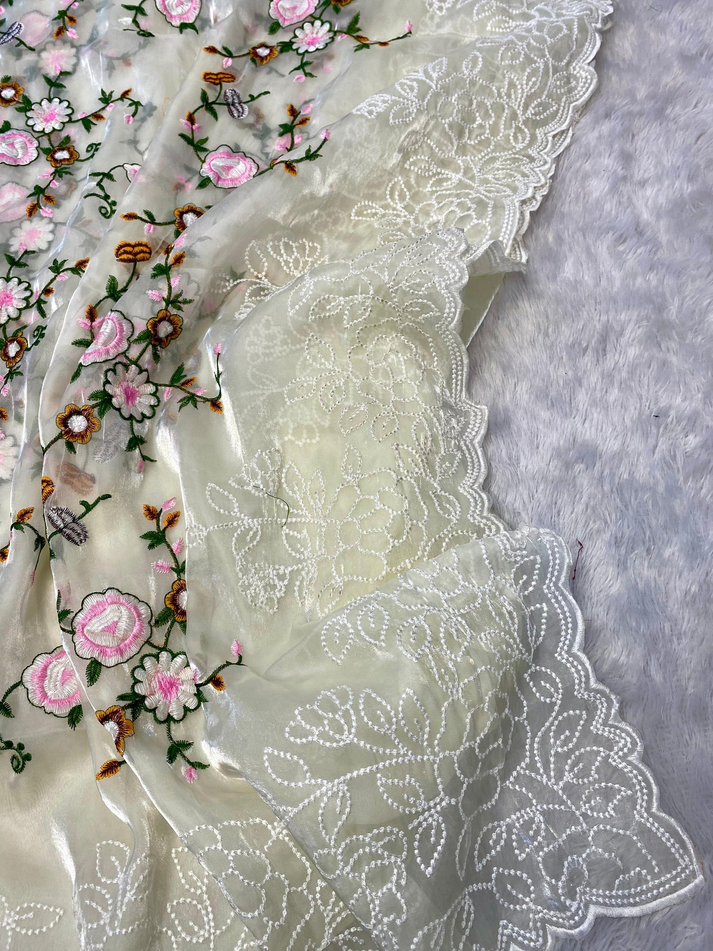 White threadwork designer saree