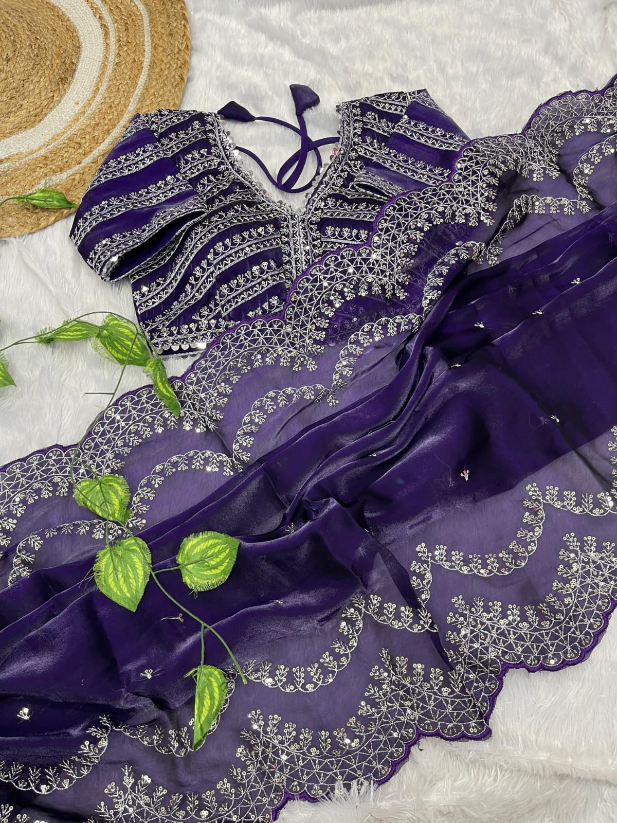Designer Inspired Jimmy Choo Silk Saree With Embroidery Work