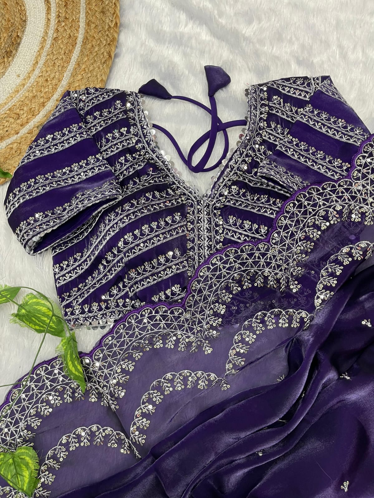 Designer Inspired Jimmy Choo Silk Saree With Embroidery Work