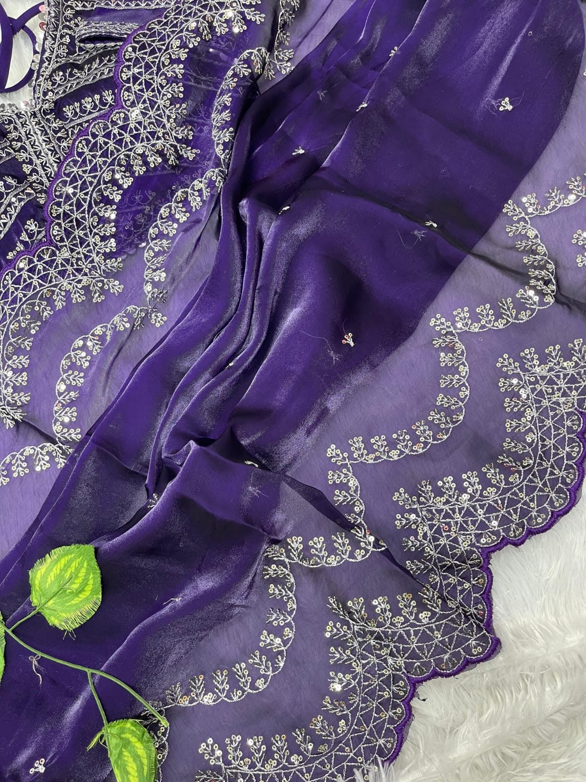 Designer Inspired Jimmy Choo Silk Saree With Embroidery Work