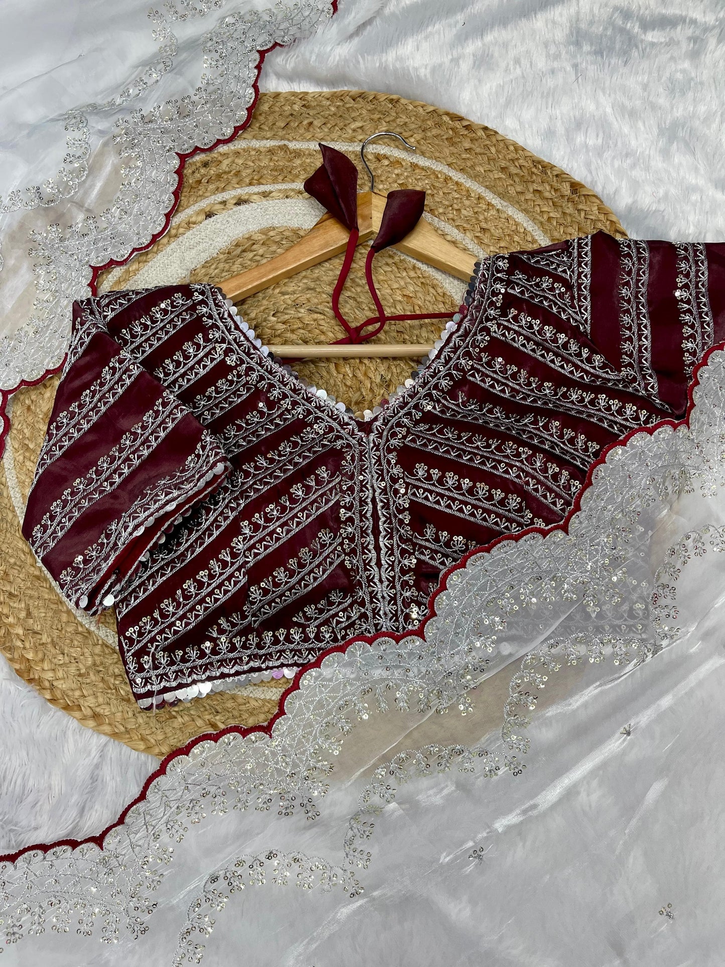 Designer Inspired Jimmy Choo Silk Saree With Embroidery Work
