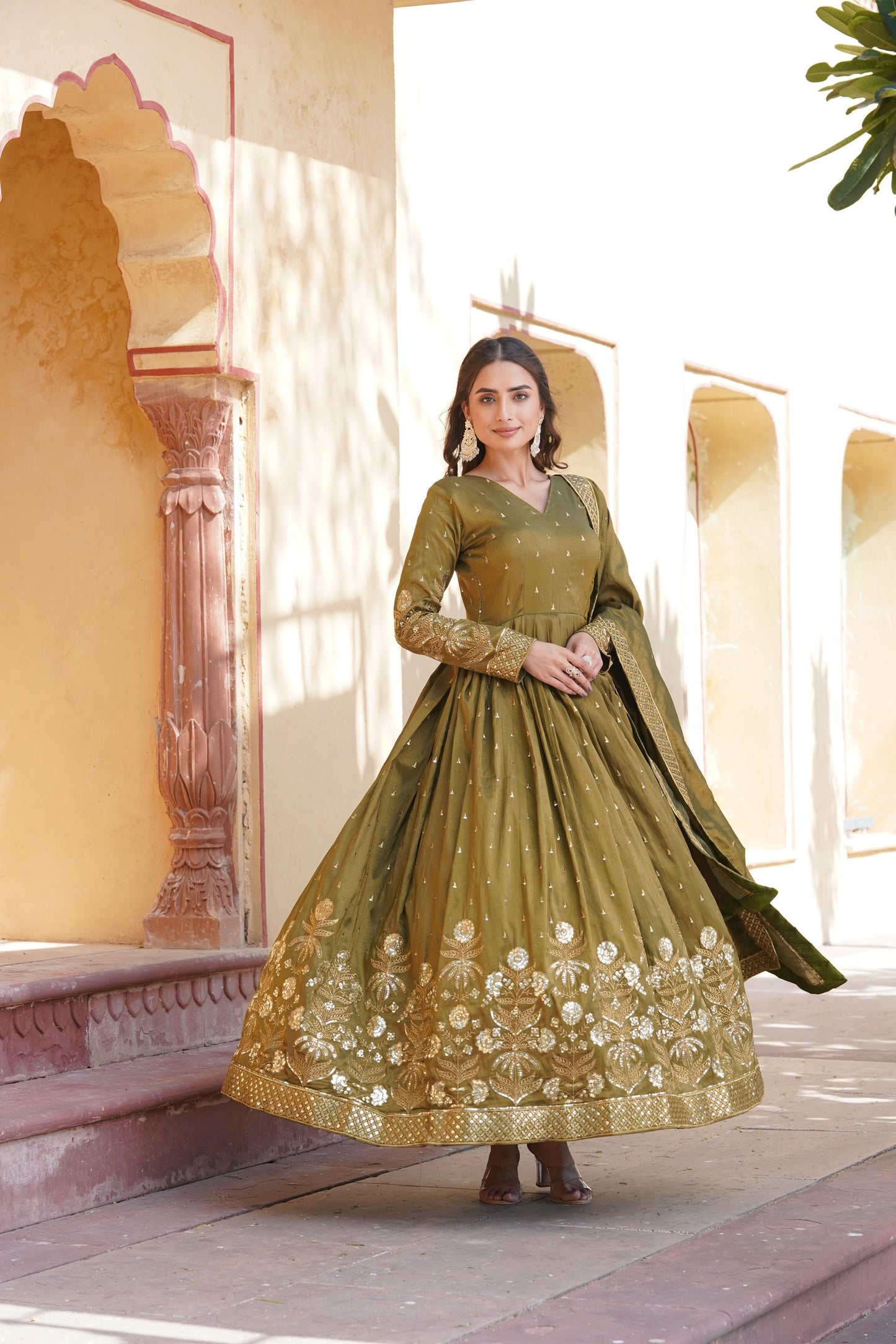 Festive Wear Gown with Sequins embroidered work