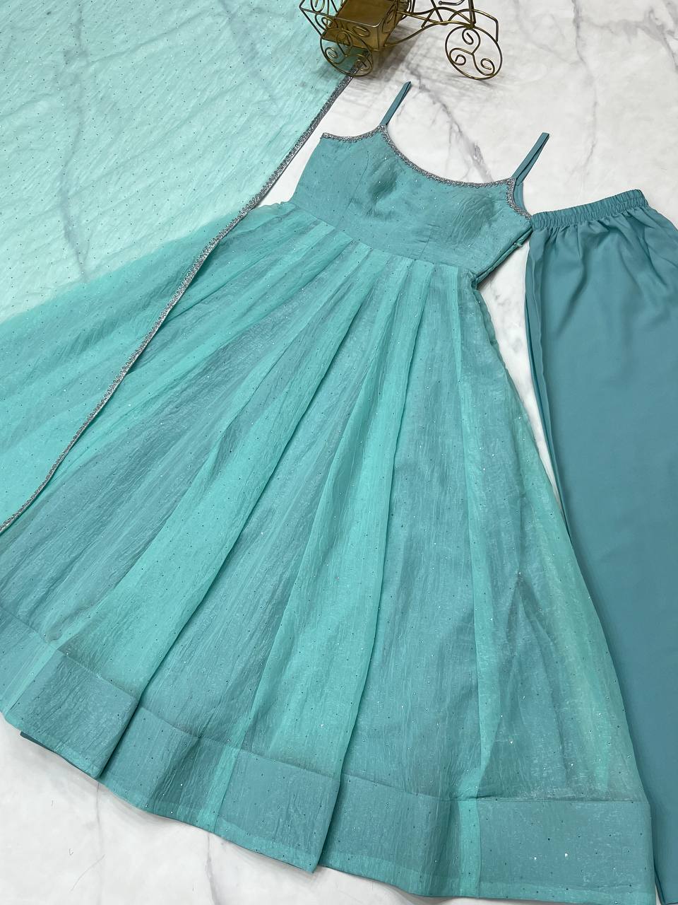 Siroski work Crunchy Silk Anarkali