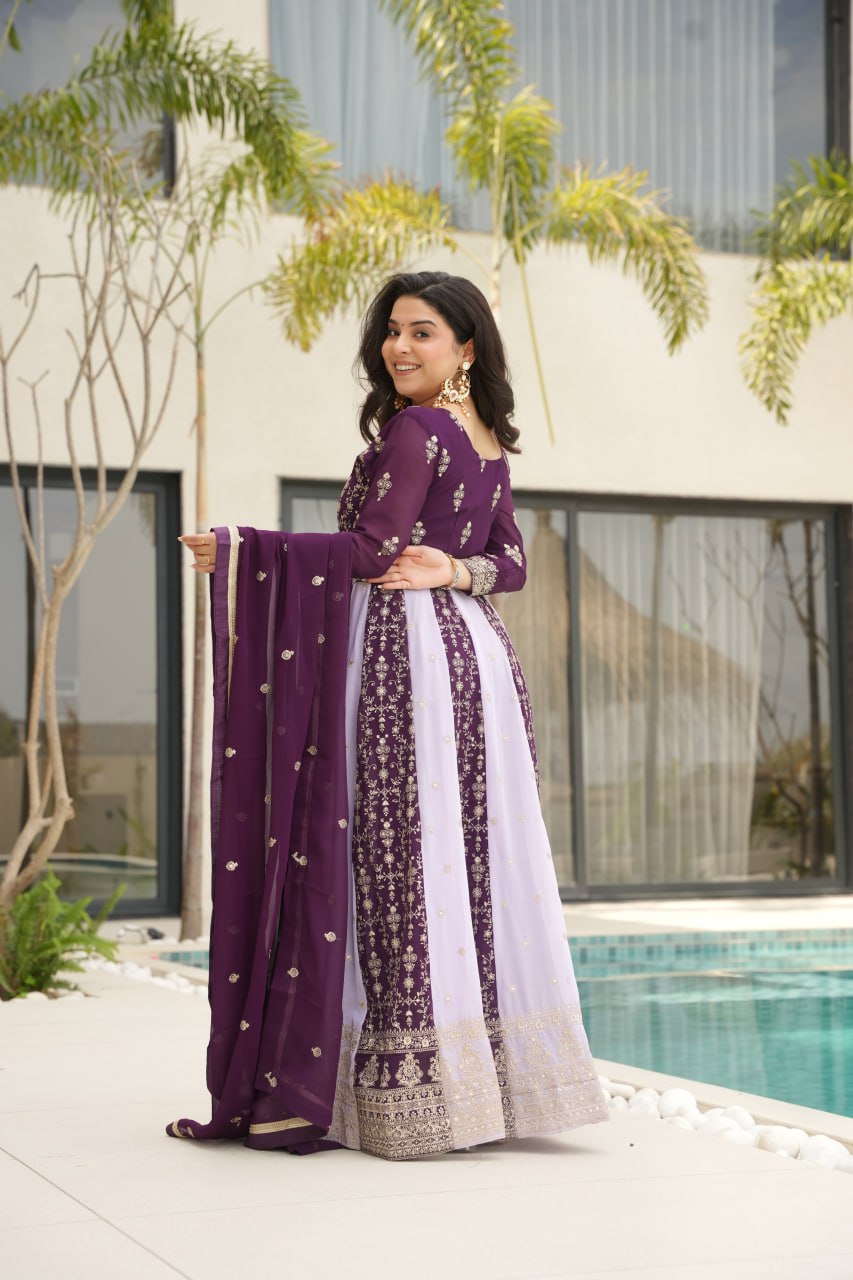 Dual Pattern Gown with Zari & Sequins Embroidered work
