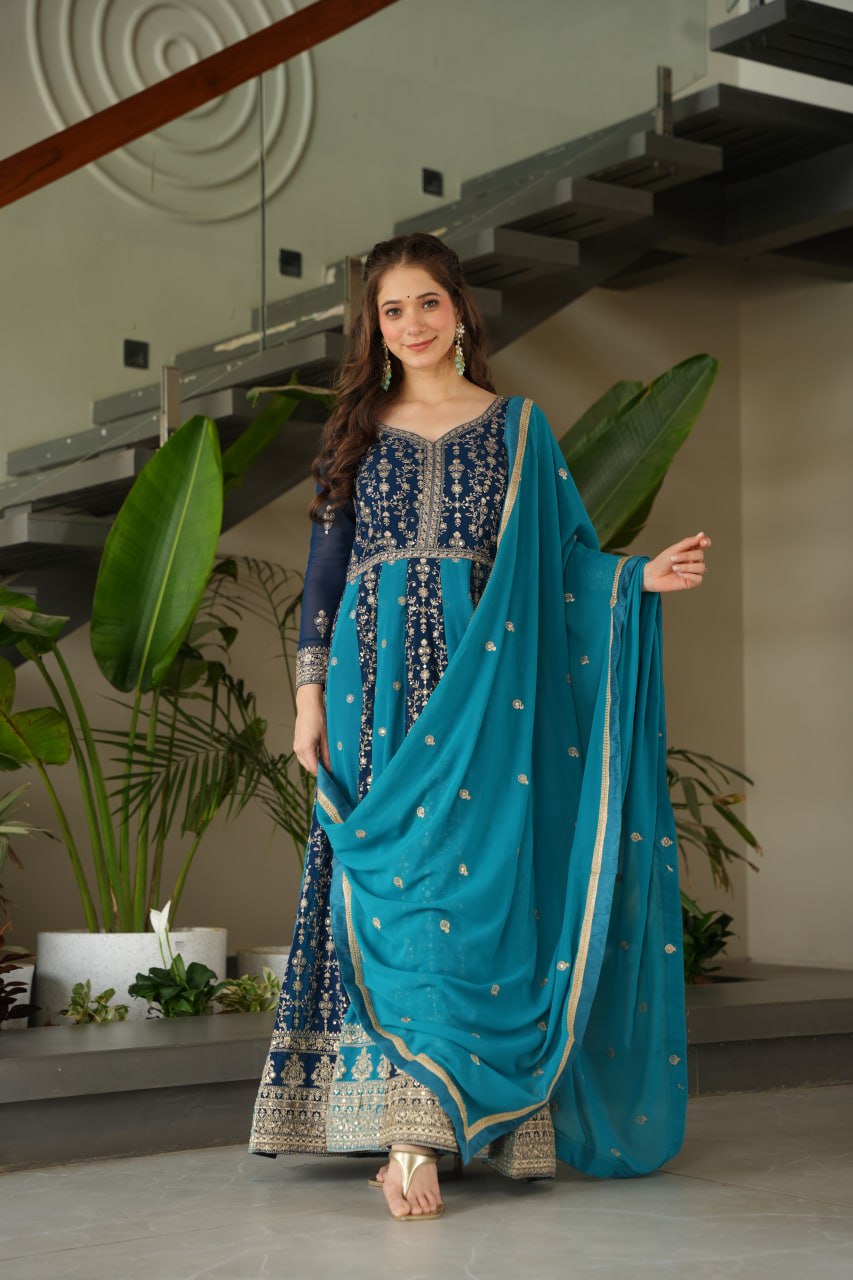 Dual Pattern Gown with Zari & Sequins Embroidered work