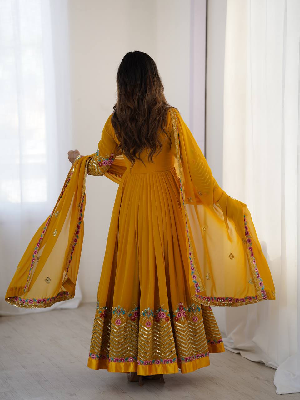Georgette Anarkali with Multi thread embroidery work