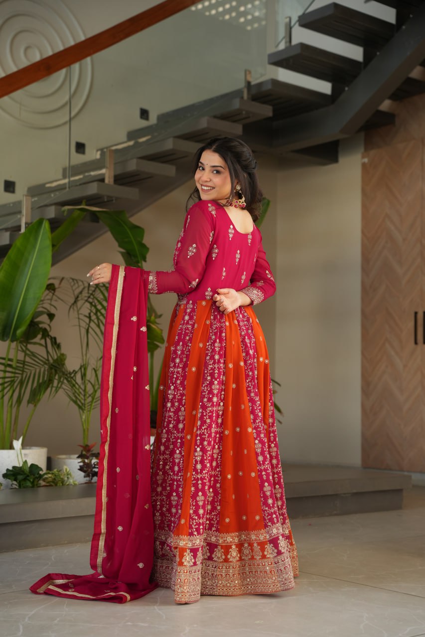 Dual Pattern Gown with Zari & Sequins Embroidered work