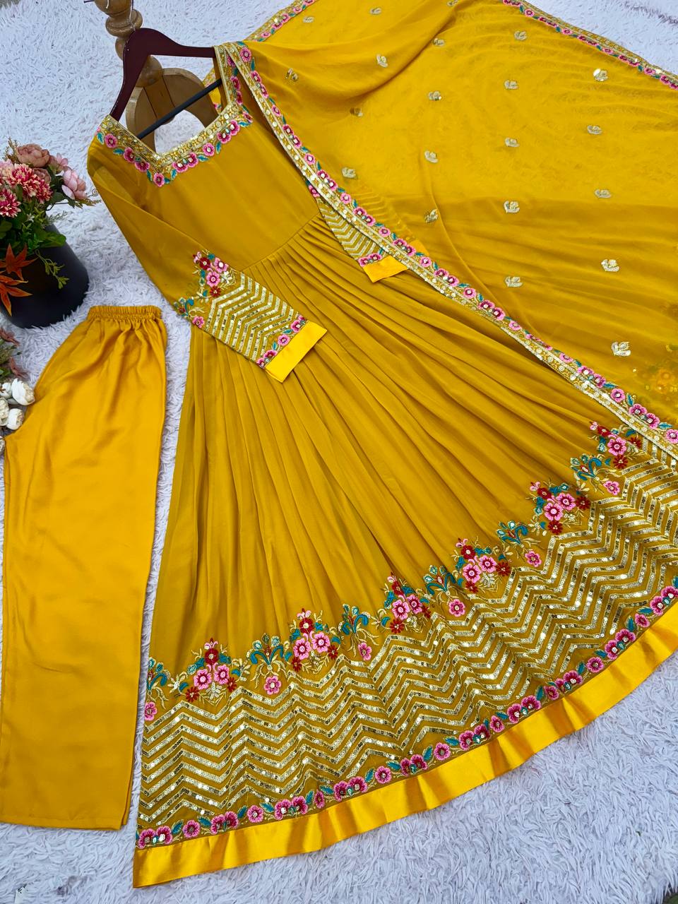 Georgette Anarkali with Multi thread embroidery work
