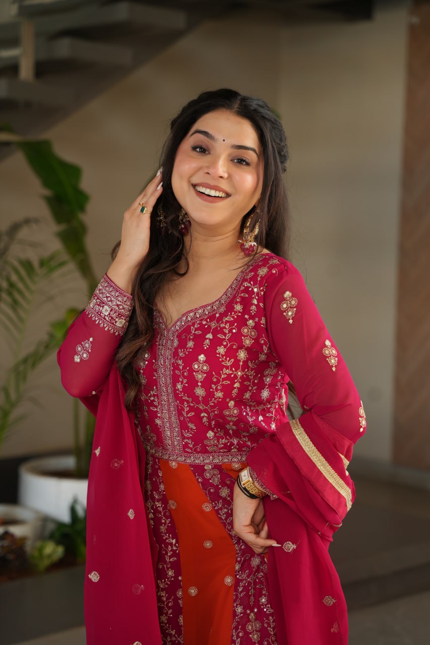 Dual Pattern Gown with Zari & Sequins Embroidered work